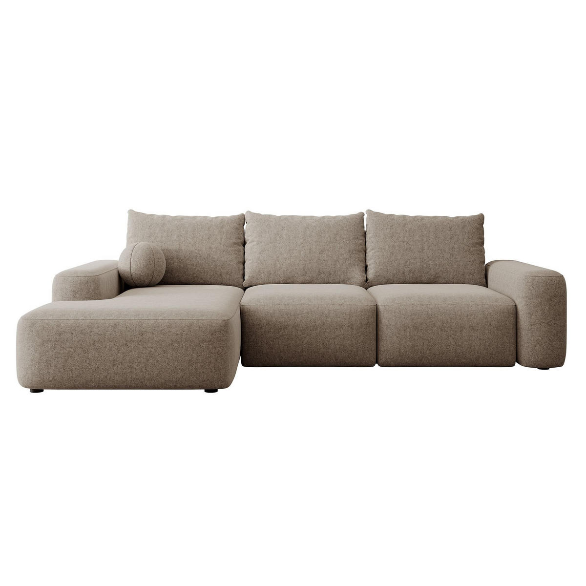 ECKSOFA Carnos mit Ballkissen, Hellbraun Chenille, linksseitig - Hellbraun/Schwarz, Kunststoff/Textil (264/162cm) - Selsey