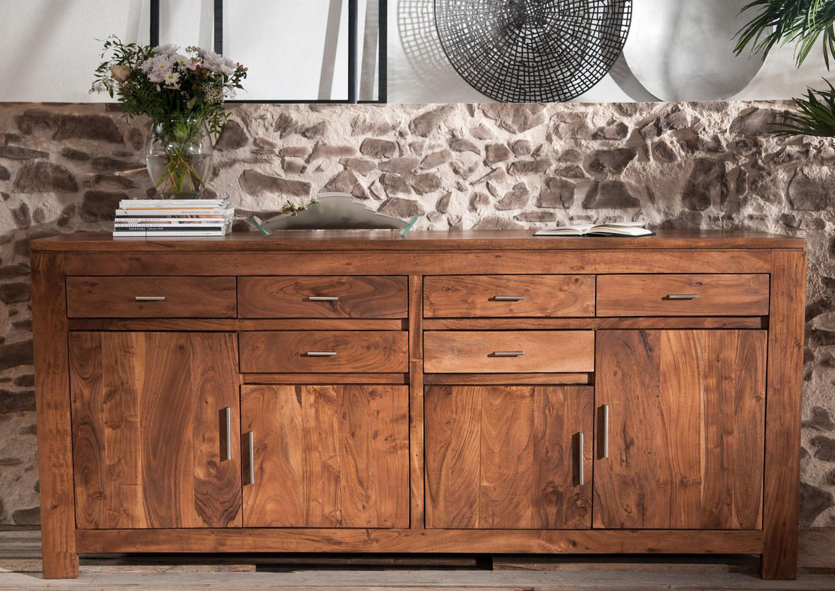 SIDEBOARD Akazie 200x45x90 hellbraun lackiert SHAMAN #41 - Braun, Holz (200/90/45cm) - Massivmoebel24