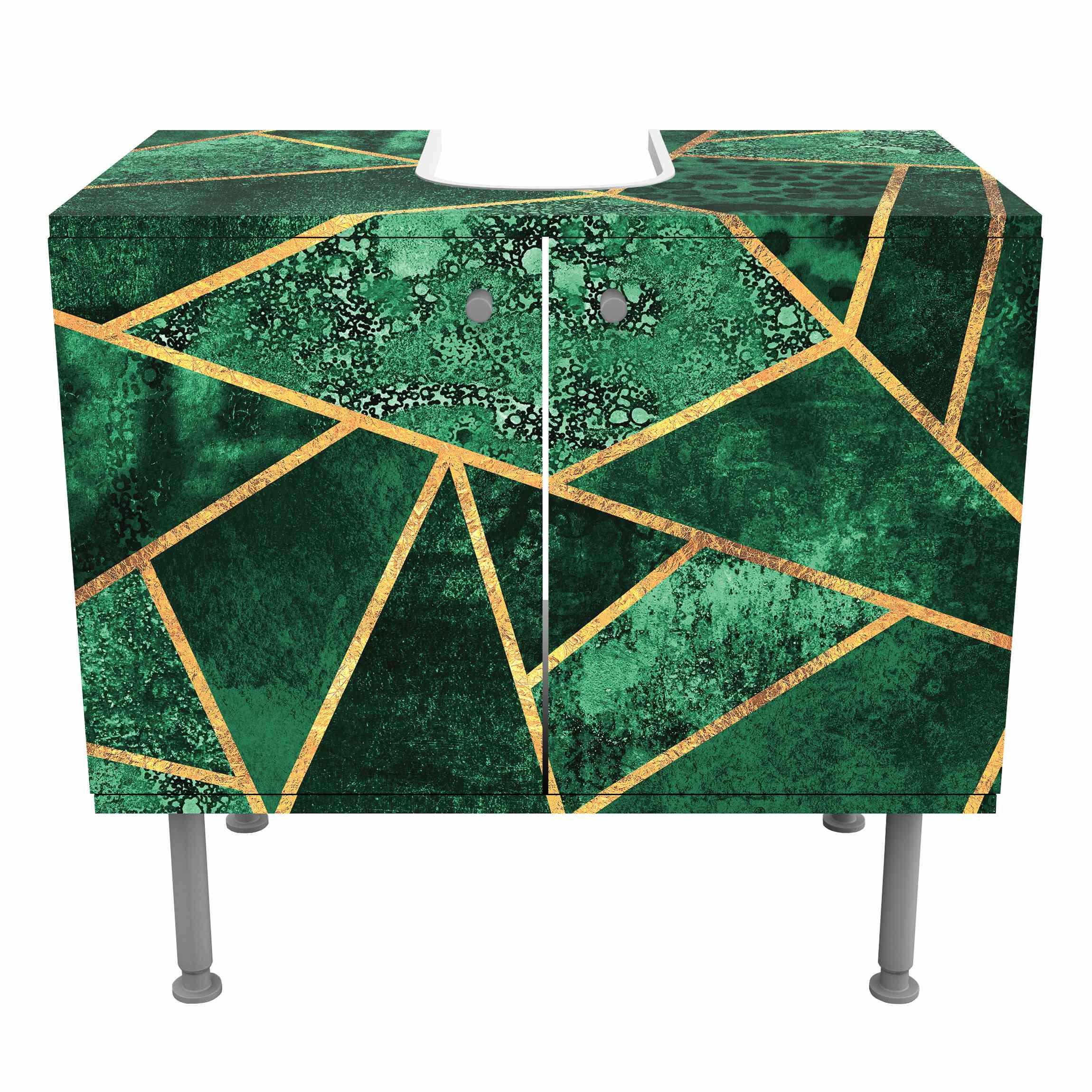 WASCHBECKENUNTERSCHRANK Dunkler Smaragd mit Gold 60/55/35 cm - Grün, Holzwerkstoff (60/55/35cm) - Bilderwelten