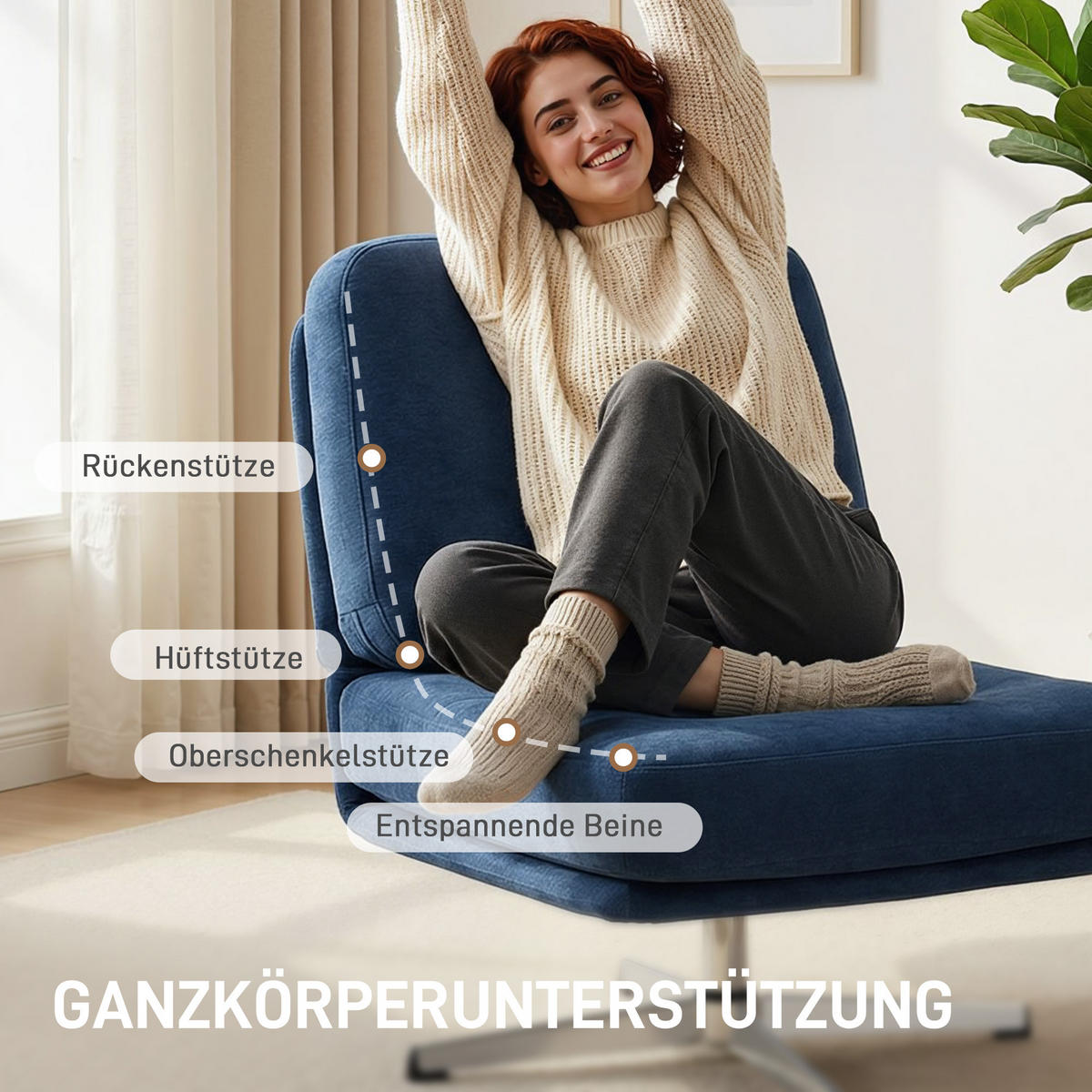 SESSEL DE-06910 drehbar mit Chenille, breitem Sitz und Federkissen Dunkelblau - Blau, Textil/Metall (70/84/87cm) - ComfortXL