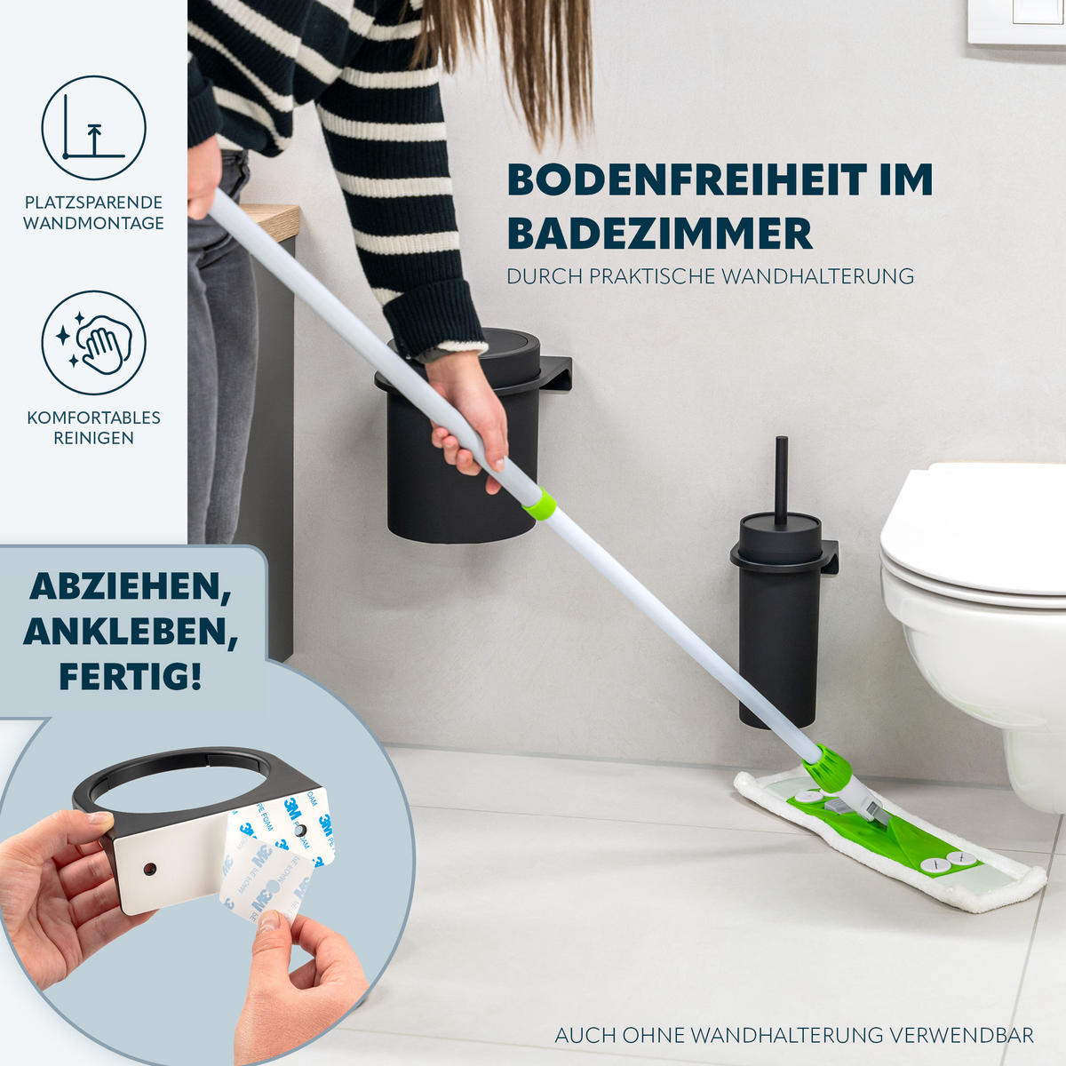 WC-GARNITUR 2-TLG. Bürste u. Eimer SAVONA Softtouch inkl. Wandhalterung, rund - schwarz - Schwarz, Kunststoff (19/24.5/19cm) - bremermann