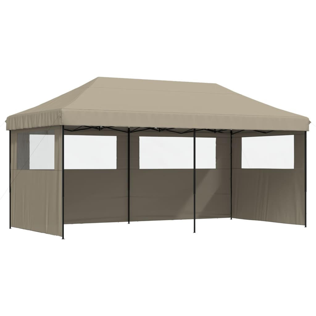 PARTYZELT Faltbar Pop-Up Mit 3 Seitenteilen Taupe - Schwarz, Textil (292/315/580cm) - vidaXL