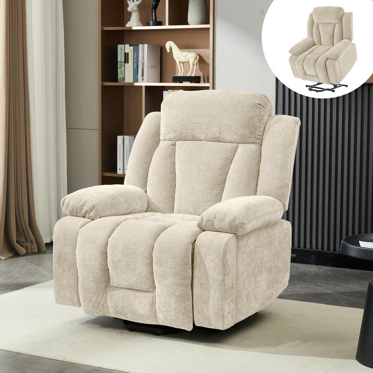 MASSAGESESSEL mit Massagefunktion Relaxsessel 95/94/107 cm mit USB - Beige, Textil (95/107/94cm) - EVRYAE