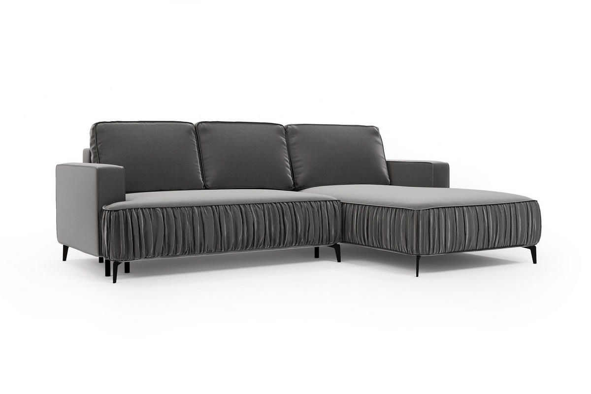 ECKSOFA Glanz rechts – Grau, mit Schlaffunktion und Bettkasten - Grau, Textil (268/177cm)
