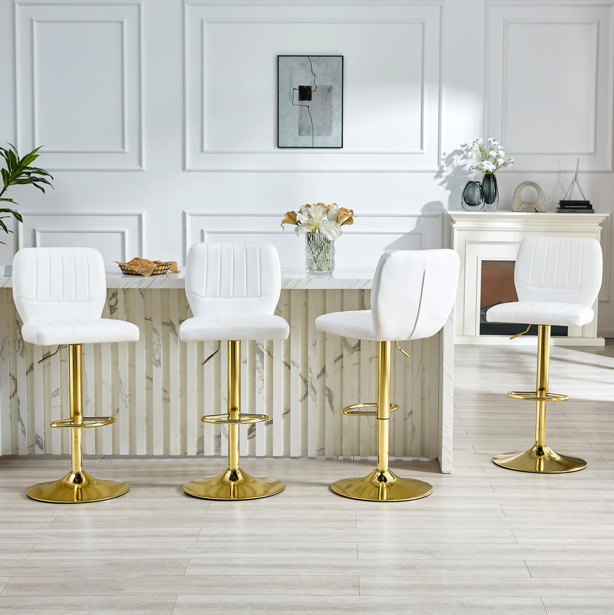 BARHOCKER höhenverstellbar 62-83 cm Weiß-Gold - Weiß, Metall (45/114/52cm) - Meubliv