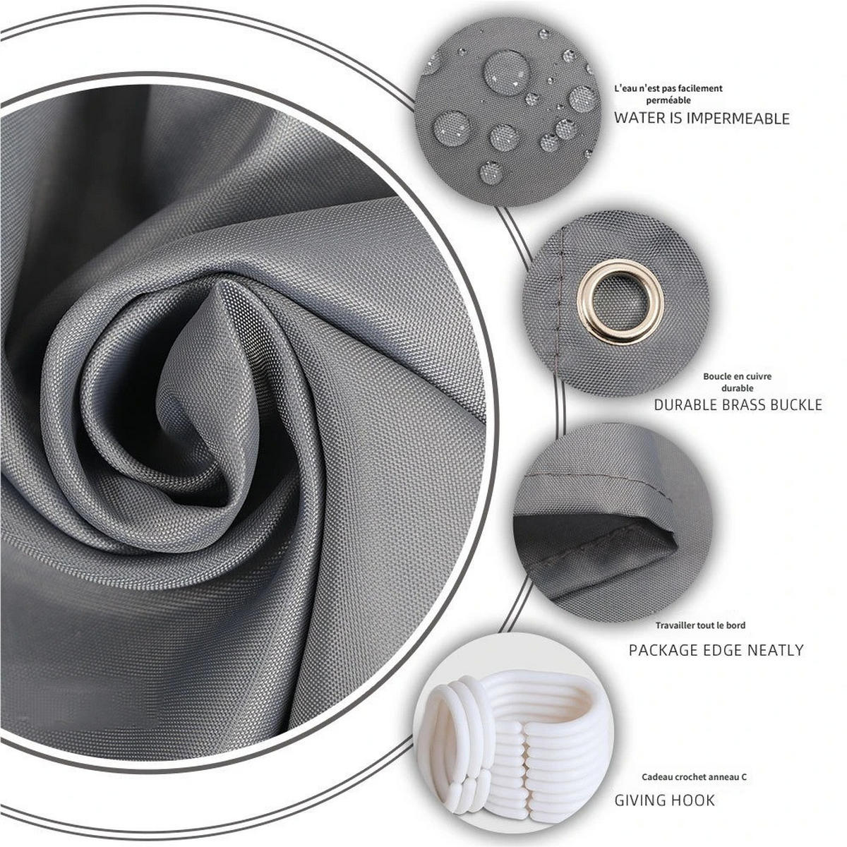 DUSCHVORHANG – Breite 180 x Höhe 180 cm – Grau – Inklusive Haken - Grau, Textil (180/180cm)