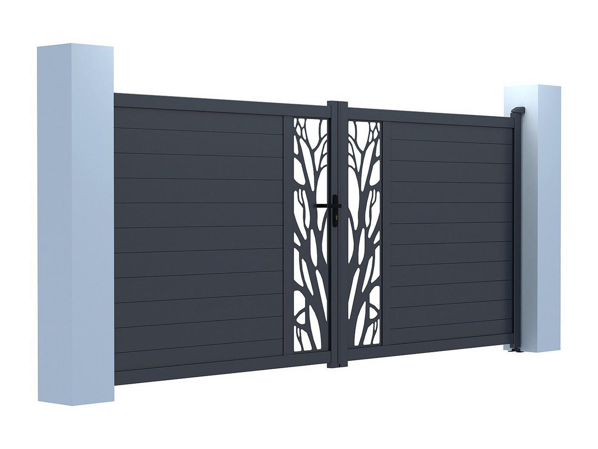 FLÜGELTOR - 401cm x 4.5cm - Aluminium - anthrazitgrau - LABRIT II - Anthrazit, Metall (401/178.5cm) - Vente-Unique