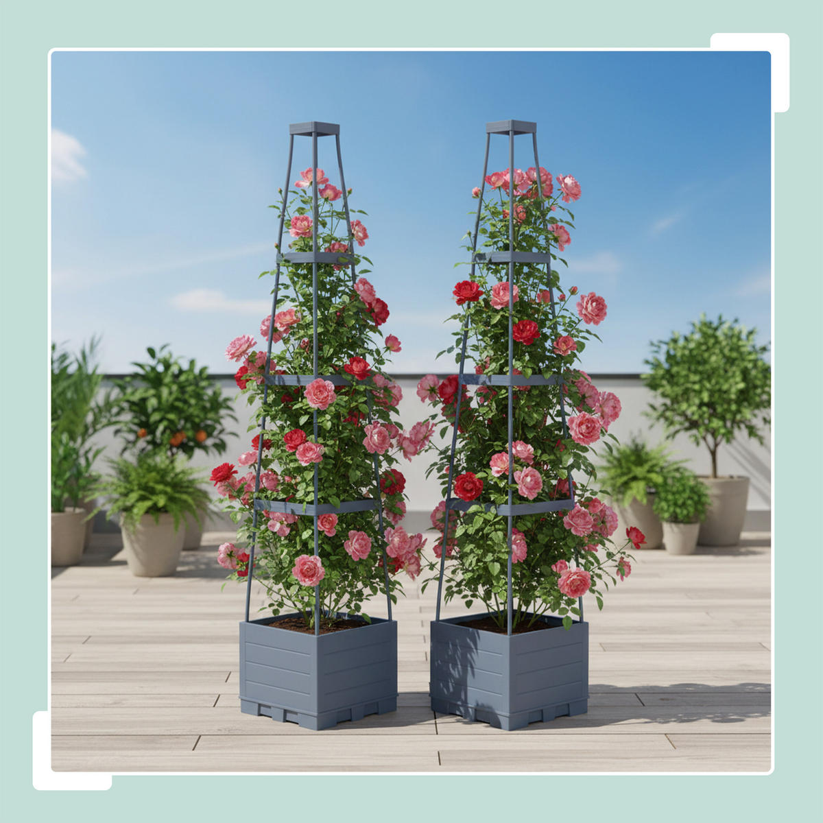 2XPFLANZKÜBEL - Grau, Kunststoff/Metall (25/145/25cm) - Relaxdays