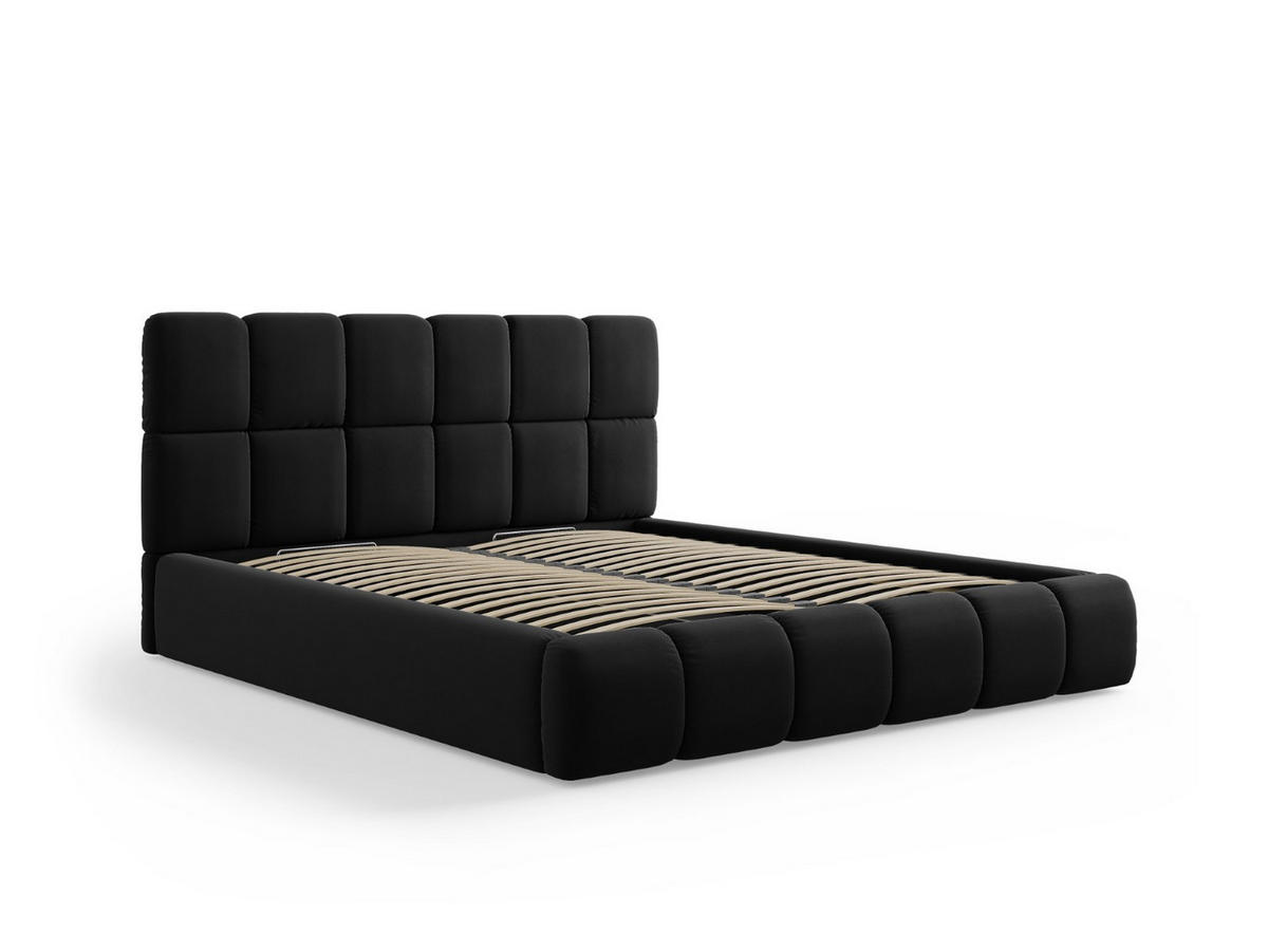 BETT mit Bettkasten und Kopfteil Bellis aus Samt schwarz 200x200cm - Schwarz, Textil (200/200cm) - Micadoni