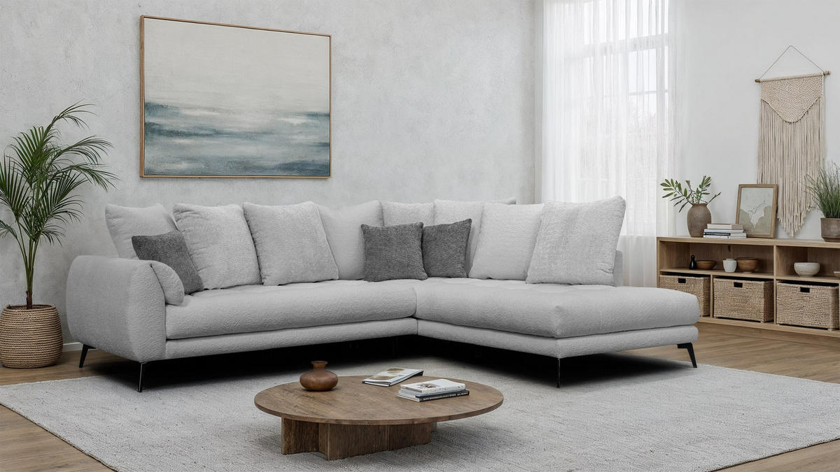 ECKSOFA CALME 5-Sitzer, hellgrau - Hellgrau, Holz/Textil (294/229cm) - Courtois Laville