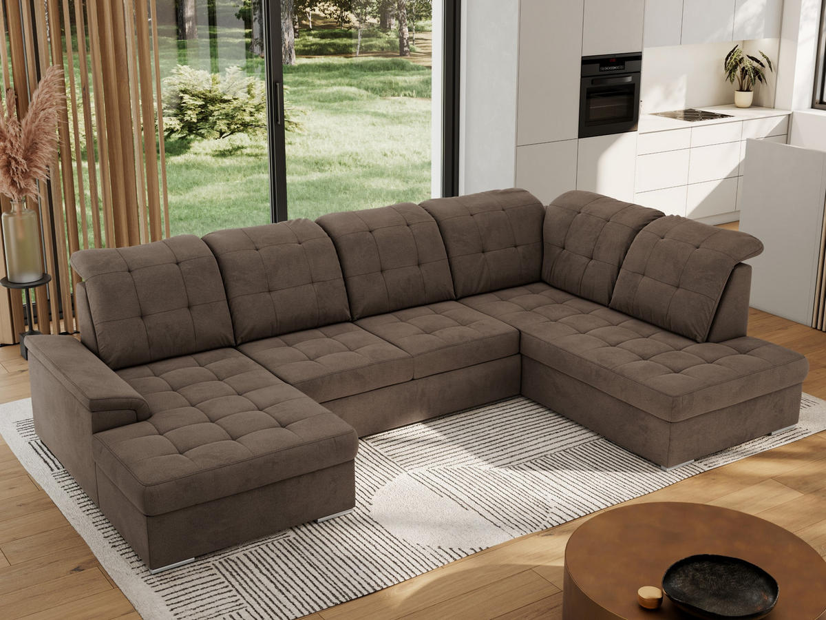 WOHNLANDSCHAFT MADRITO U - Braun Velorus - Rechts - Silberfarben/Braun, Textil/Metall (323/89/204cm) - MKS