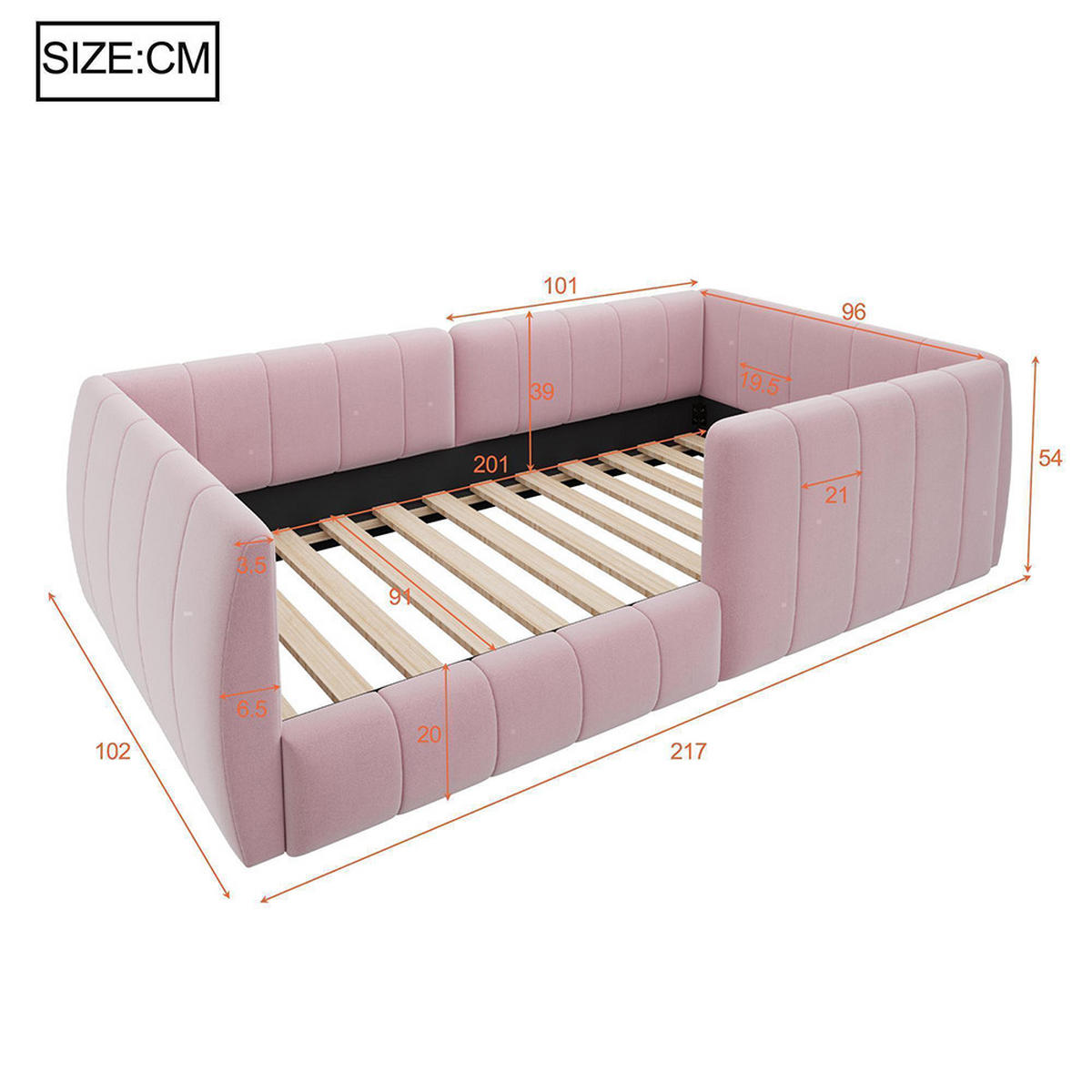 PLATTFORMBETT 90x200cm mit Sicherheitsgeländer, Rosa - Pink, Holz (90/200cm) - KOMHTOM