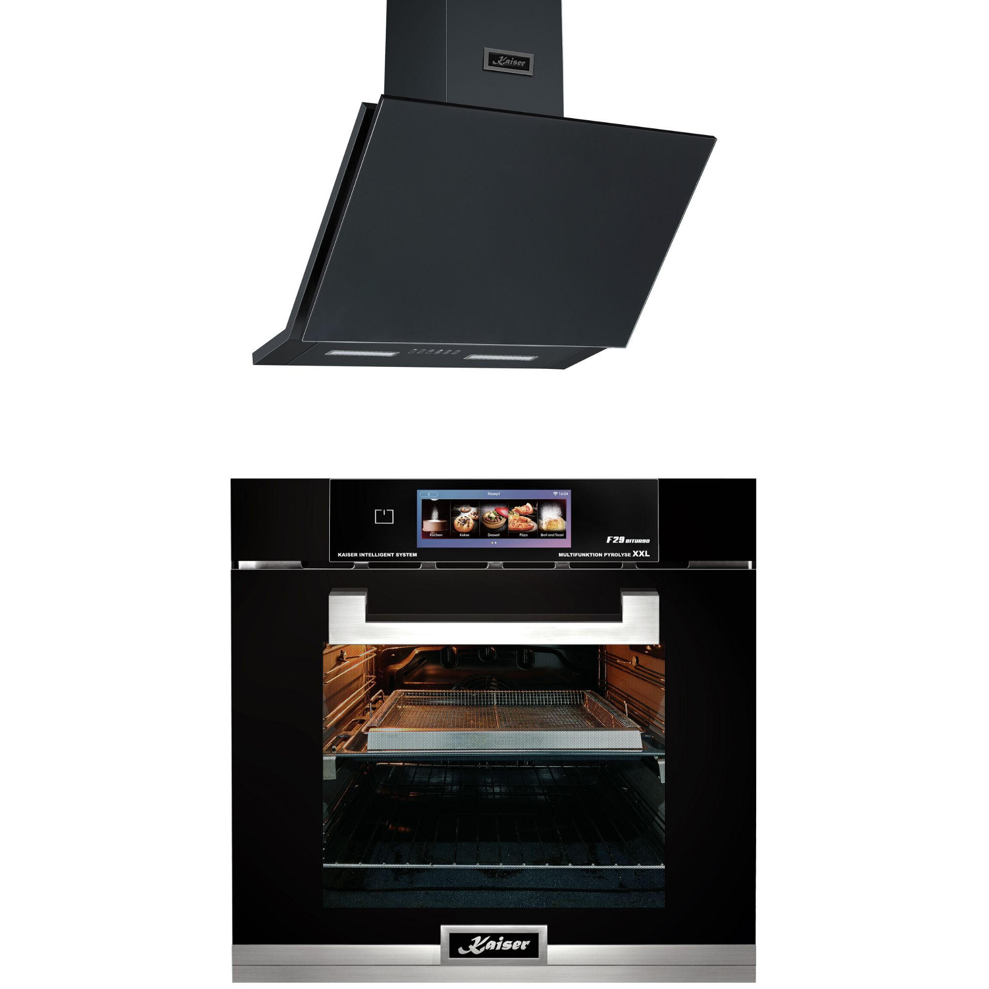 KAISER Elektro-Backofen mit Pyrolyse und Dampfreinigung EH 6344 N+AT 6455 s Dunstabzugshaube 60cm - Schwarz, Metall (59.4/59.4/57.5cm)