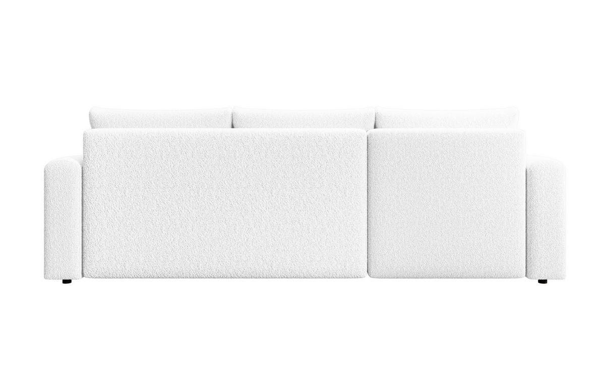 ECKSOFA DORA L, Eckcouch in L-Form mit Schlaffunktion und Bettkasten, Farbe: Weiß, Bouclé-Stoff, Ottomane Links - Weiß, Textil (240/143cm) - Storez24