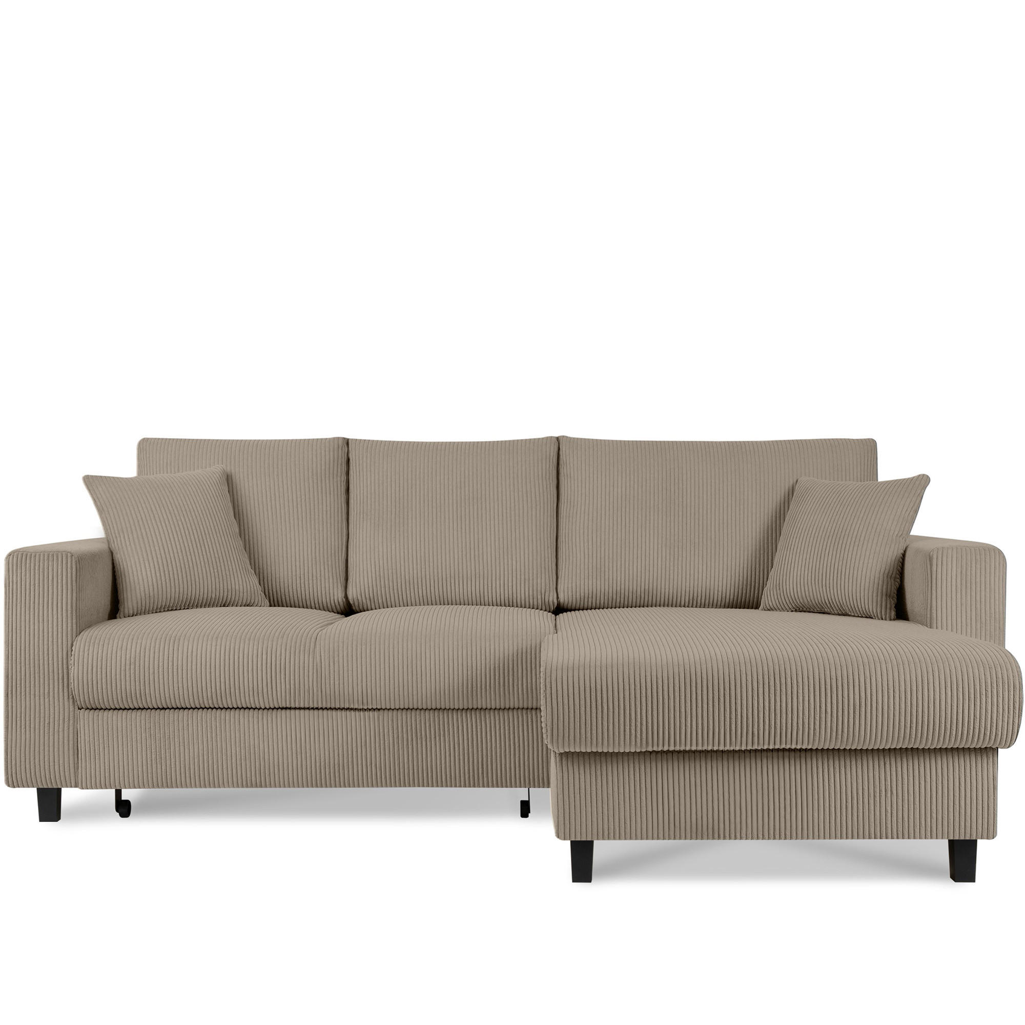 ECKSCHLAFSOFA EGRET Rechts mit Bettkasten, Cord-Stoff, beige - Beige, Textil (234/90cm) - KONSIMO®