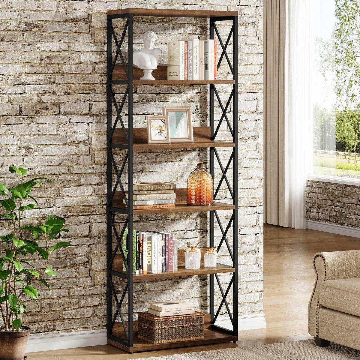 BÜCHERREGAL im Industriestil 178 cm Braun Schwarz - Braun, Metall (70/180/30cm)
