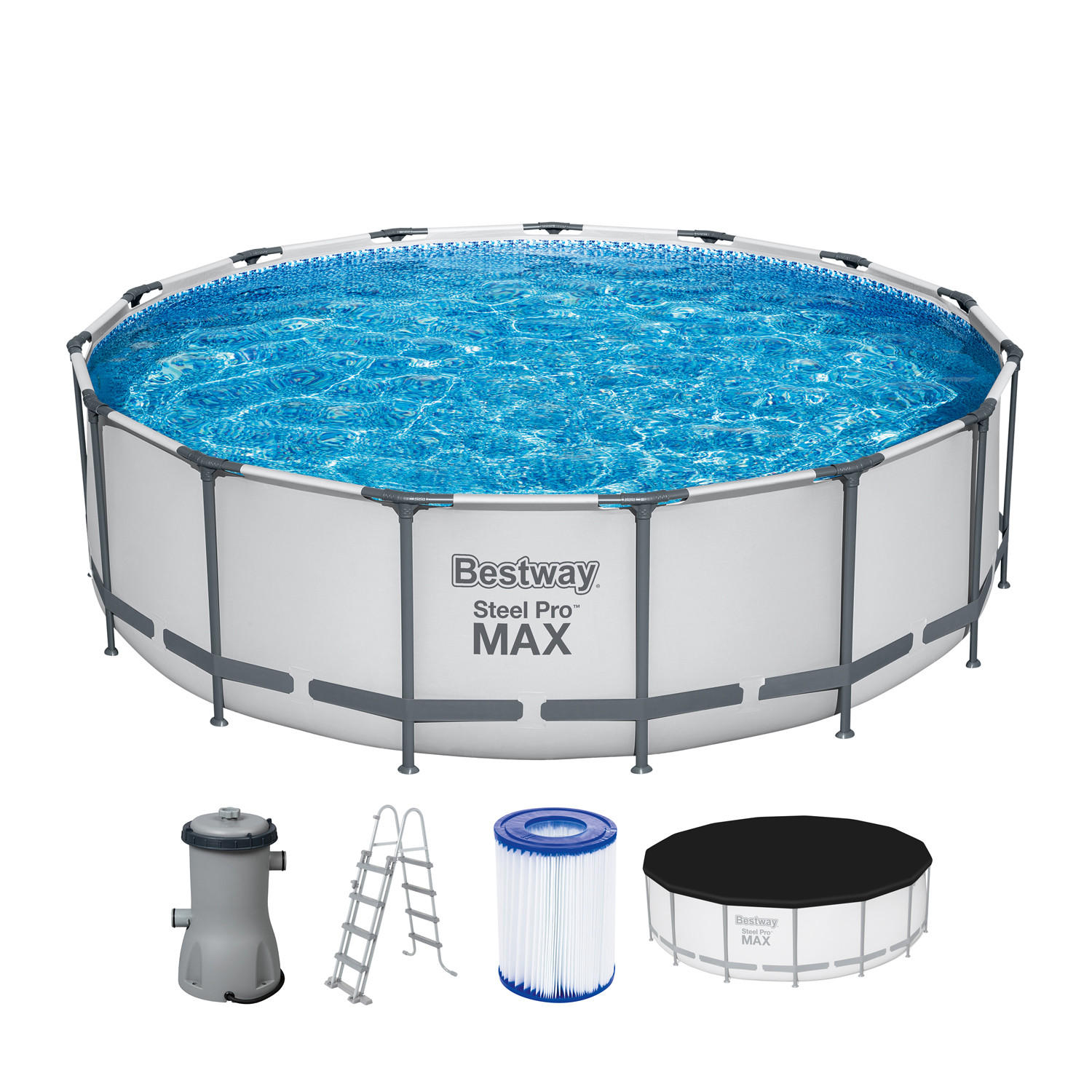 POOL 56438 Steel Pro Max Ø 457 x 122 cm – Komplettset mit Filterpumpe - Grau, Metall (457/122/457cm)