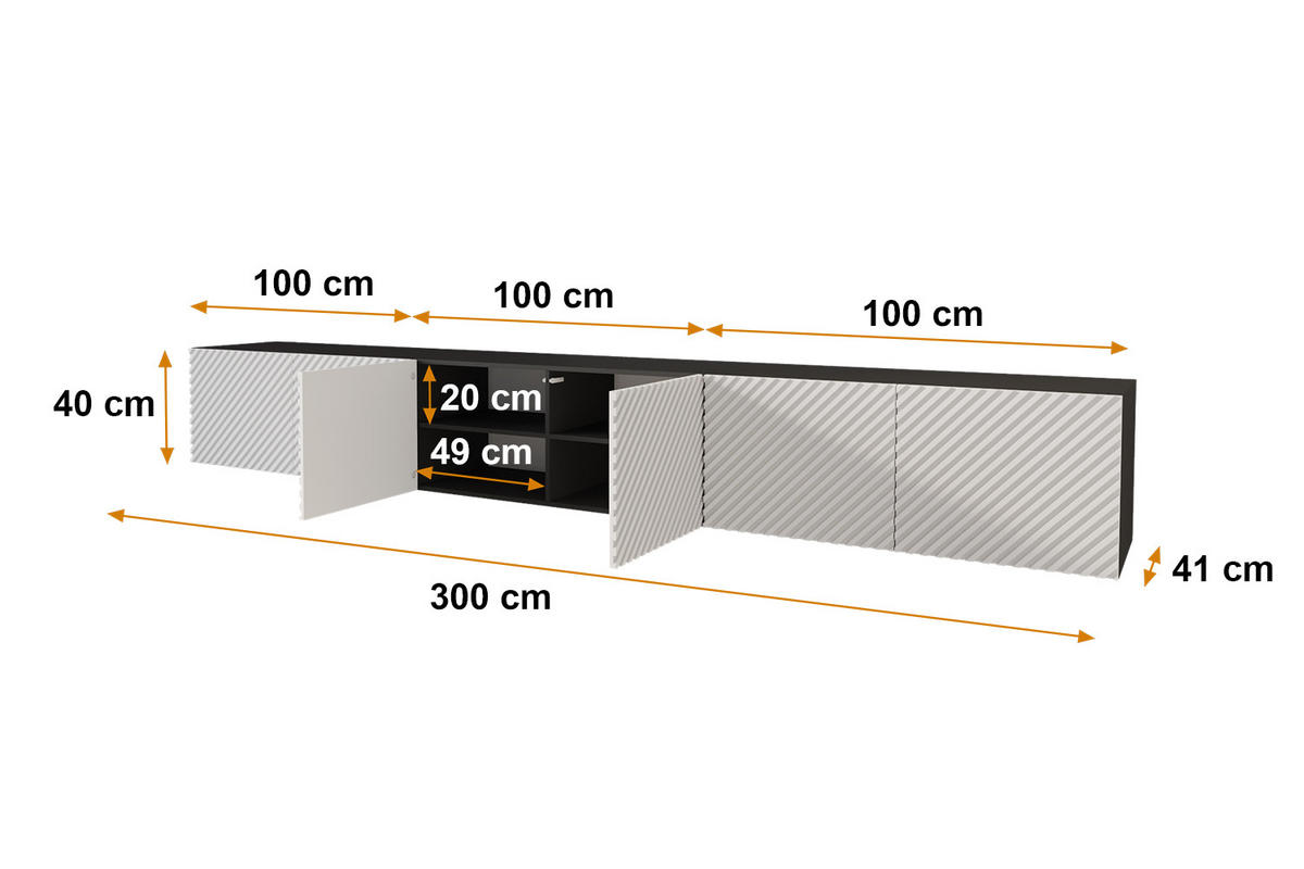 LOWBOARD ZENO-W 3x100x40x41 cm - Schwarz / Weiß - Eiche Wotan, Holzwerkstoff (300/40/41cm) - ALTDECOR