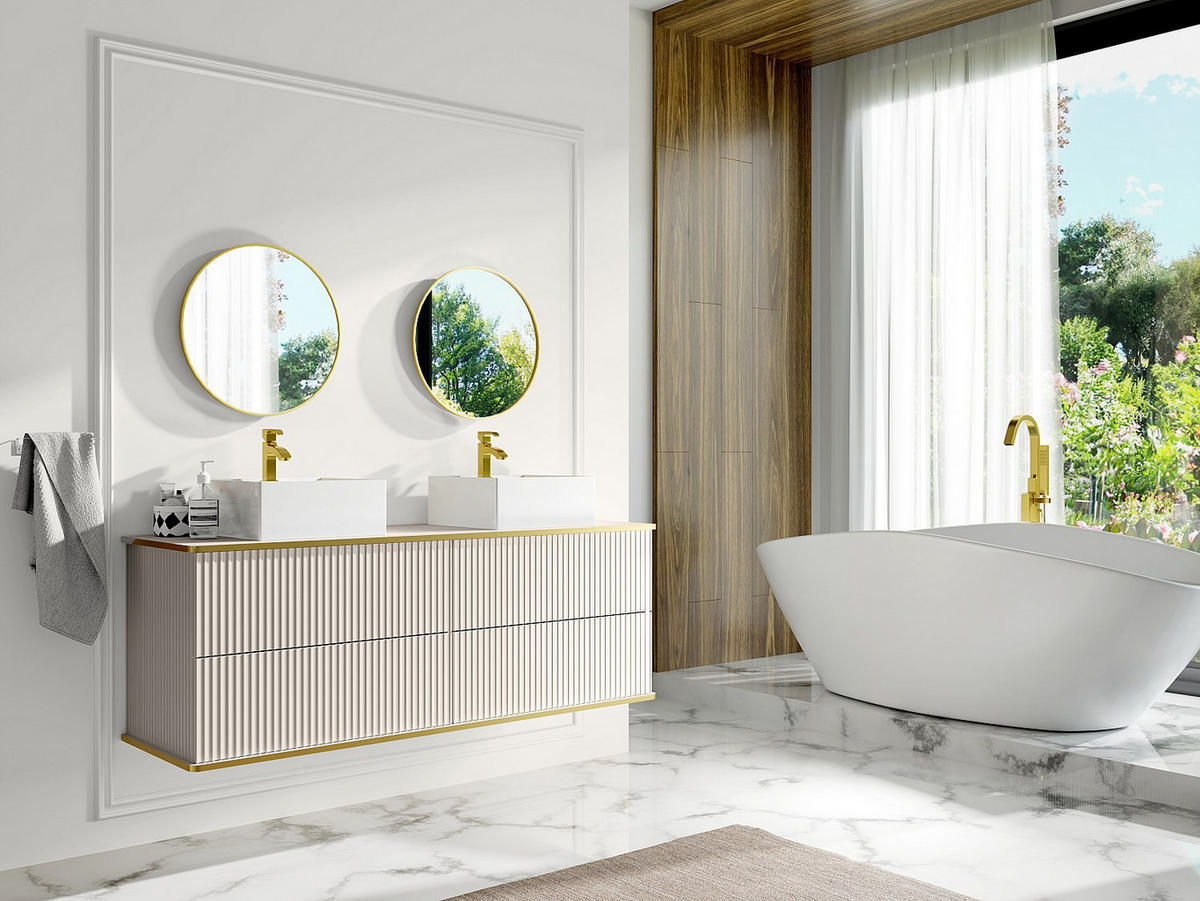 WASCHBECKENUNTERSCHRANK - 150 cm x 47 cm - holz - beige Keliza - Beige, Holz (150/54/47cm) - Vente-Unique