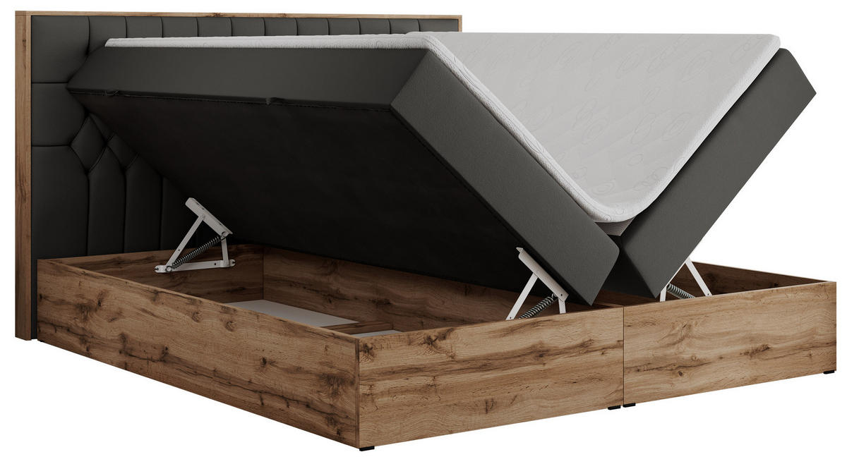 BOXBETT AMORE 160/200 Dunkelgrau Kunstleder - H3 - Dunkelgrau, Holz/Textil (160/200cm) - MKS