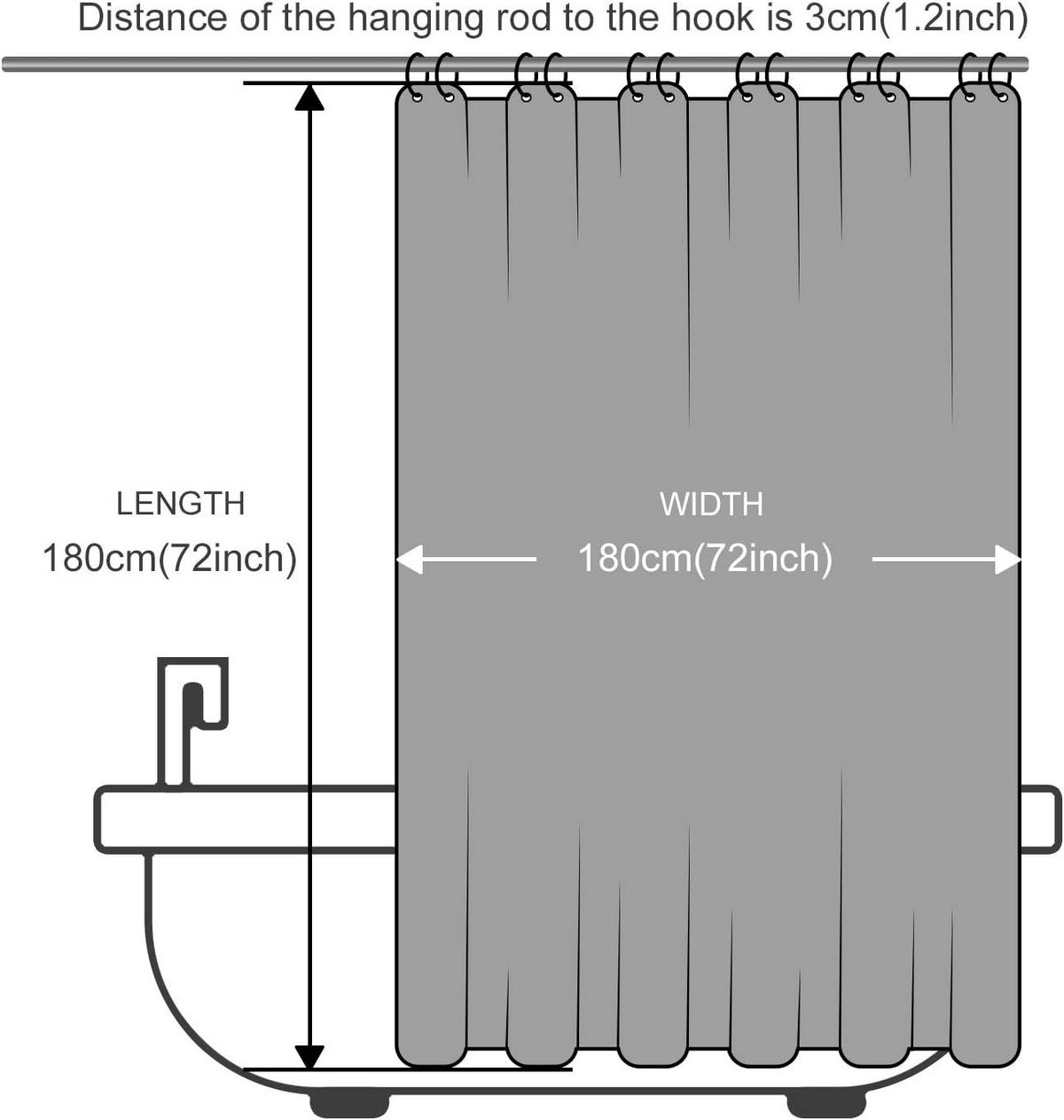 DUSCHVORHANG Polyester wasserdicht waschbar schimmelresistent mit Haken Grau hell - Grau, Kunststoff (180/180cm) - MCBOSON