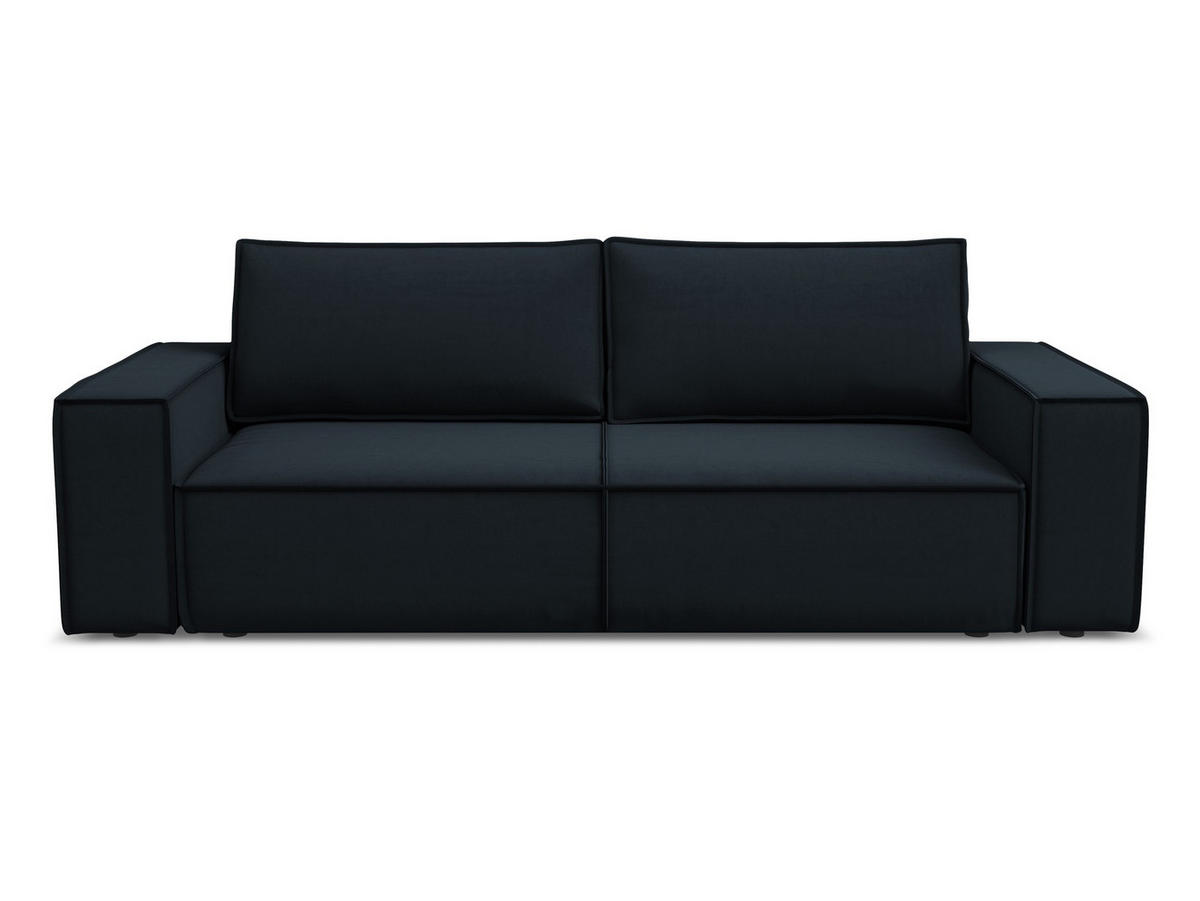 3-SITZER SOFA mit Schlaffunktion Samt Stoff Blau - Blau/Schwarz, Kunststoff/Textil (255/85/105cm) - Makamii