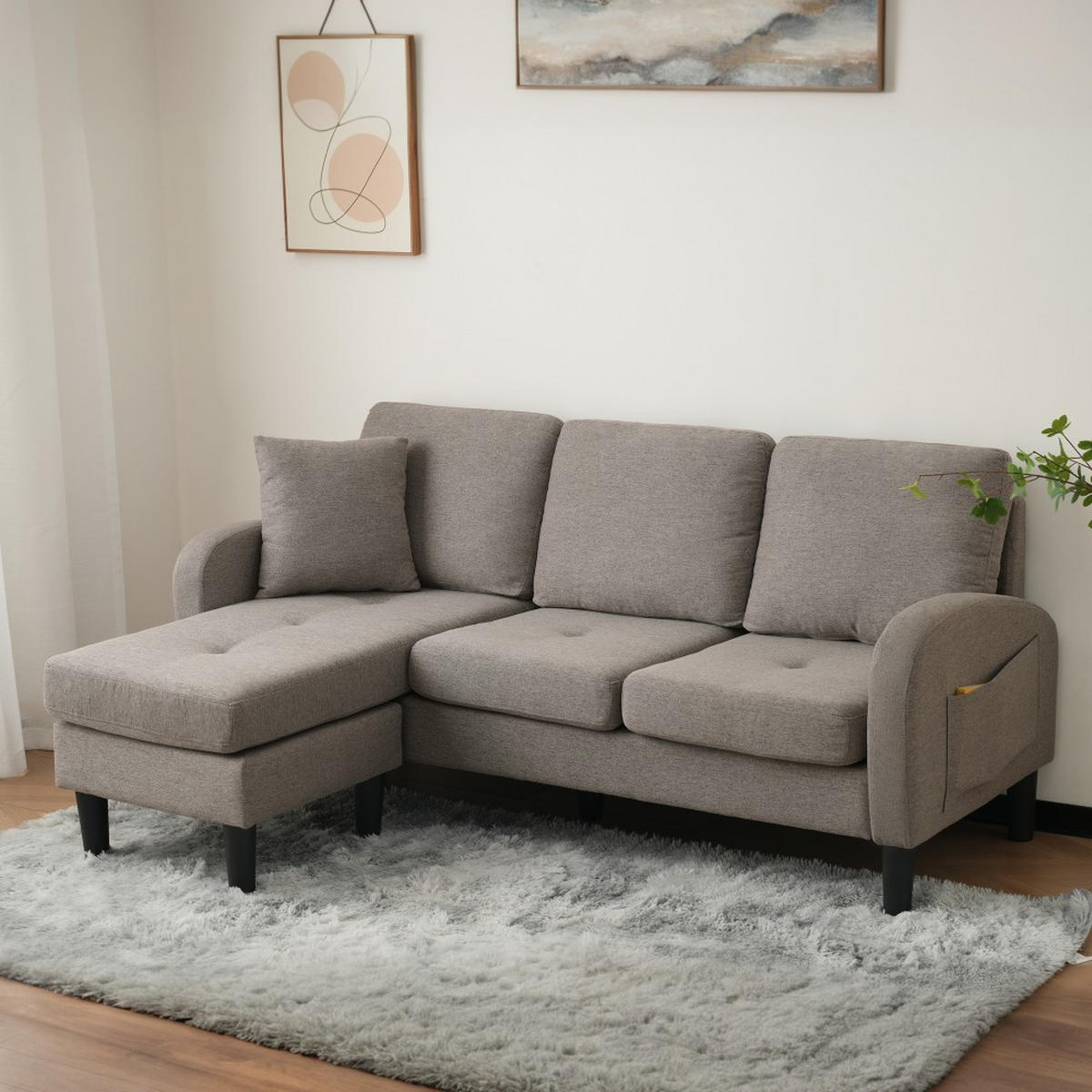 ECKSOFA 166 x 118 x 77 cm in Antikes Dunkelgrau mit Chaiselongue - Dunkelgrau, Kunststoff/Textil (118/185cm) - KOMHTOM