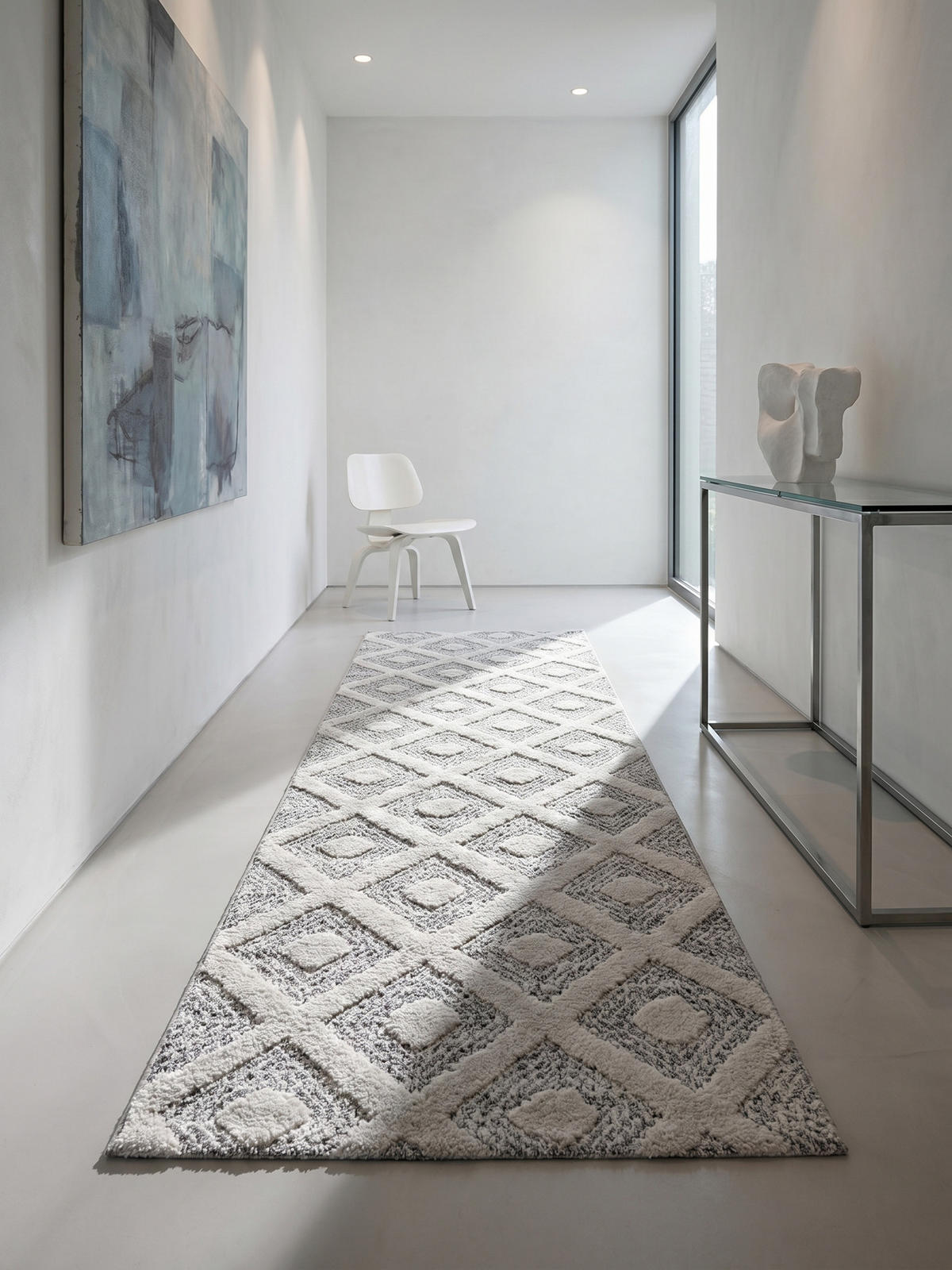 TEPPICH Esszimmer 3D Grafisch Elegant Waschbar Wohnzimmer Läufer Grau 80x250 cm – EISACK - Grau, Textil (250/80cm) - KADIMA DESIGN