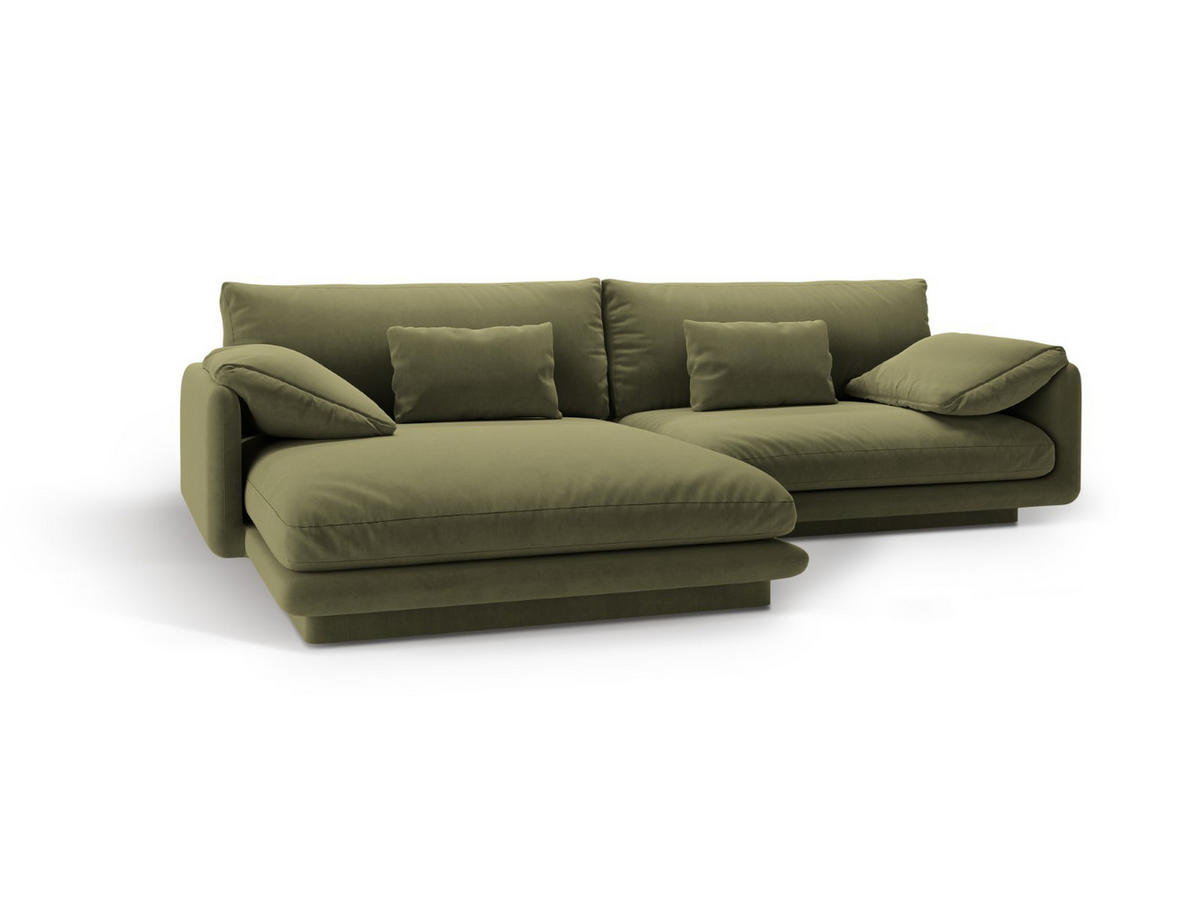 ECKSOFA links Torino aus Samt hellgrün 4 Sitzplätze - Hellgrün, Textil (170/250cm) - Micadoni