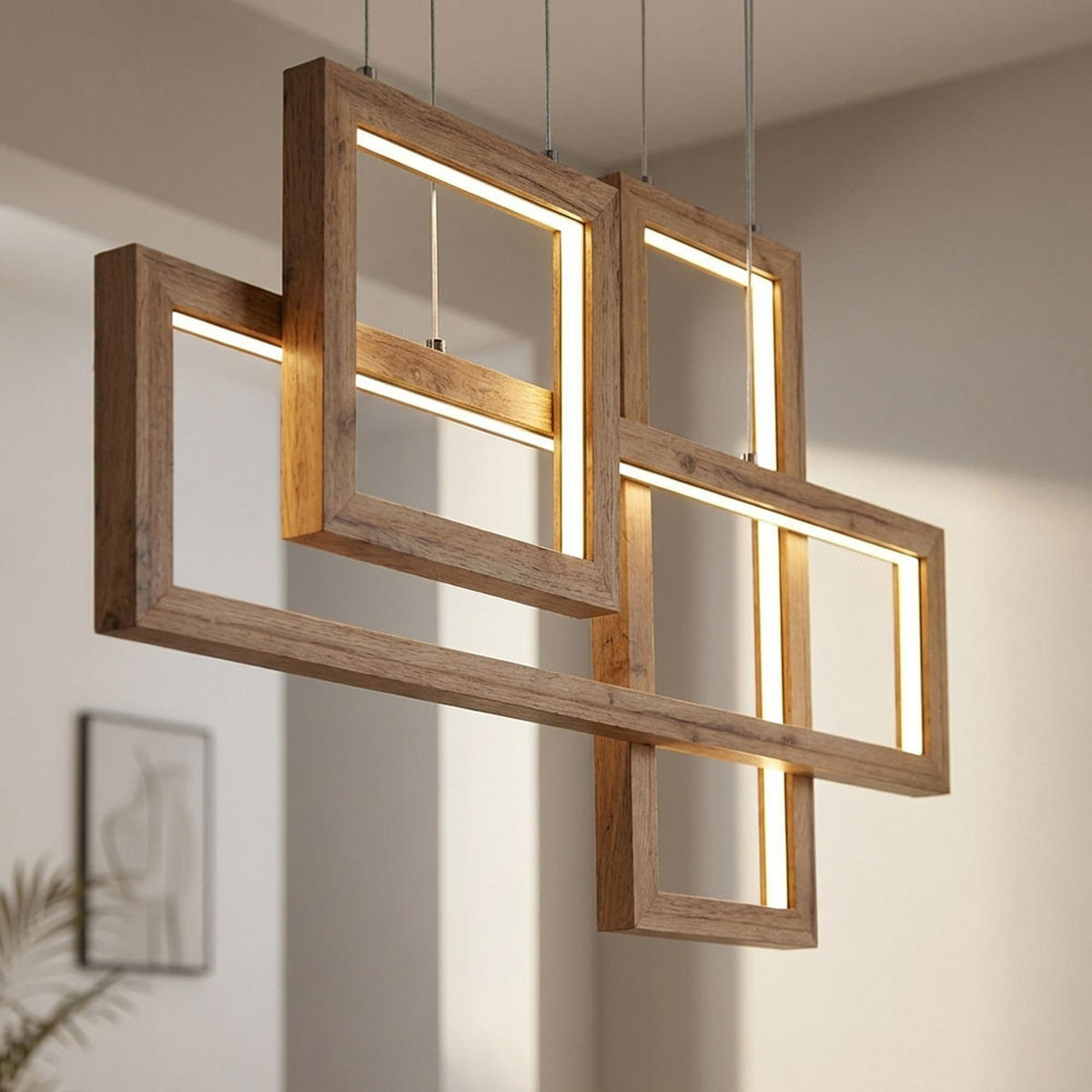 HÄNGELEUCHTE LED Metall, Braun Holzoptik, 80 cm - Braun, Metall (80/15/120cm) - Globo Lighting