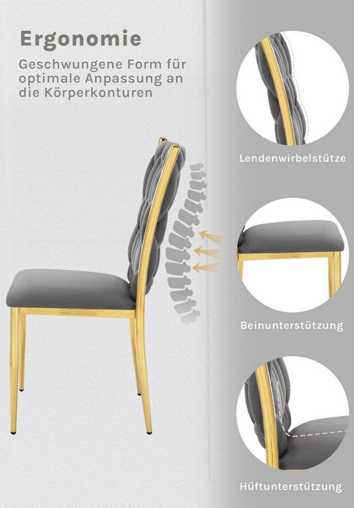 ESSZIMMERSTUHL 6er Set hohe Rückenlehne, Samt, Dunkelgrau - Dunkelgrau, Kunststoff/Textil (46/94.5/48cm) - Woltu