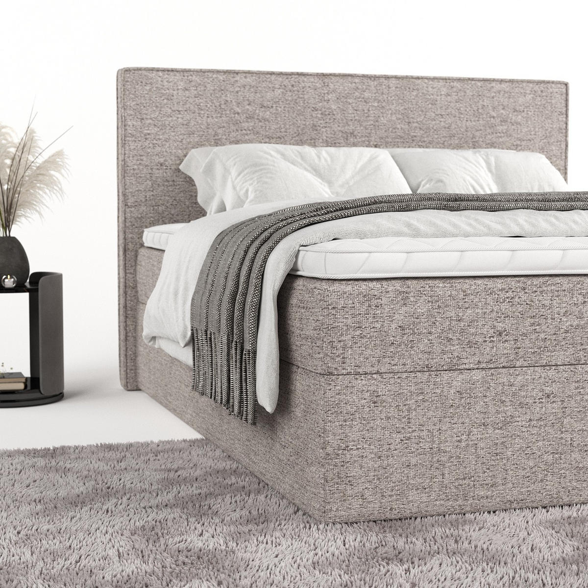 BOXBETT Nuvia 180/200 cm Beige im Neve Stoff - Beige/Schwarz, Holz/Holzwerkstoff (180/200cm) - AltaBeds