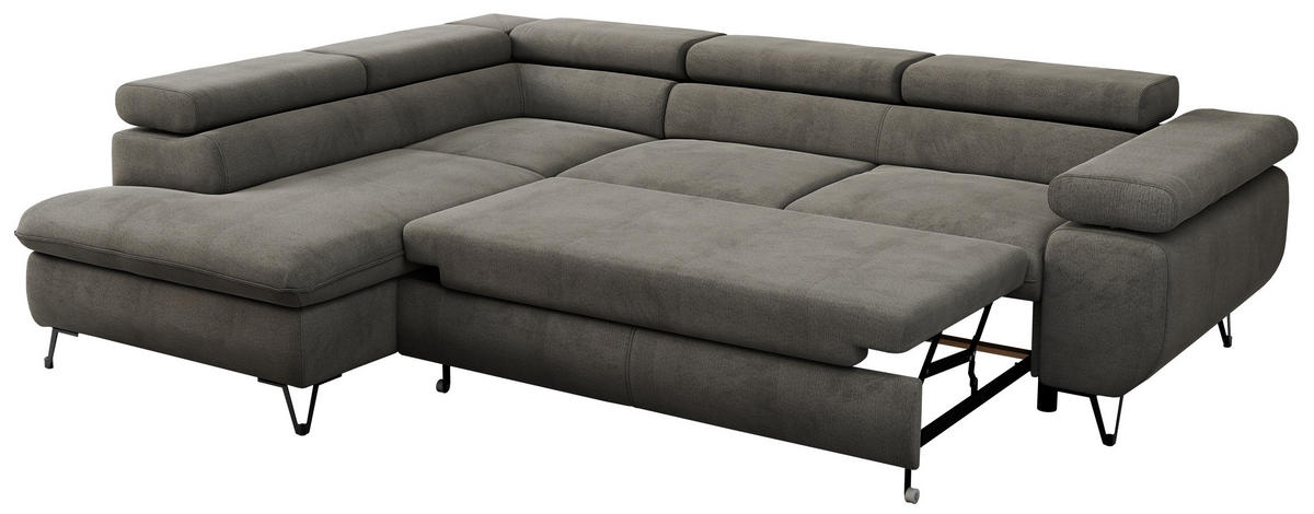 ECKSOFA PEDRO L Dunkelgrau Velvet - Links Seite - Dunkelgrau/Schwarz, Textil/Metall (208/273cm) - MKS