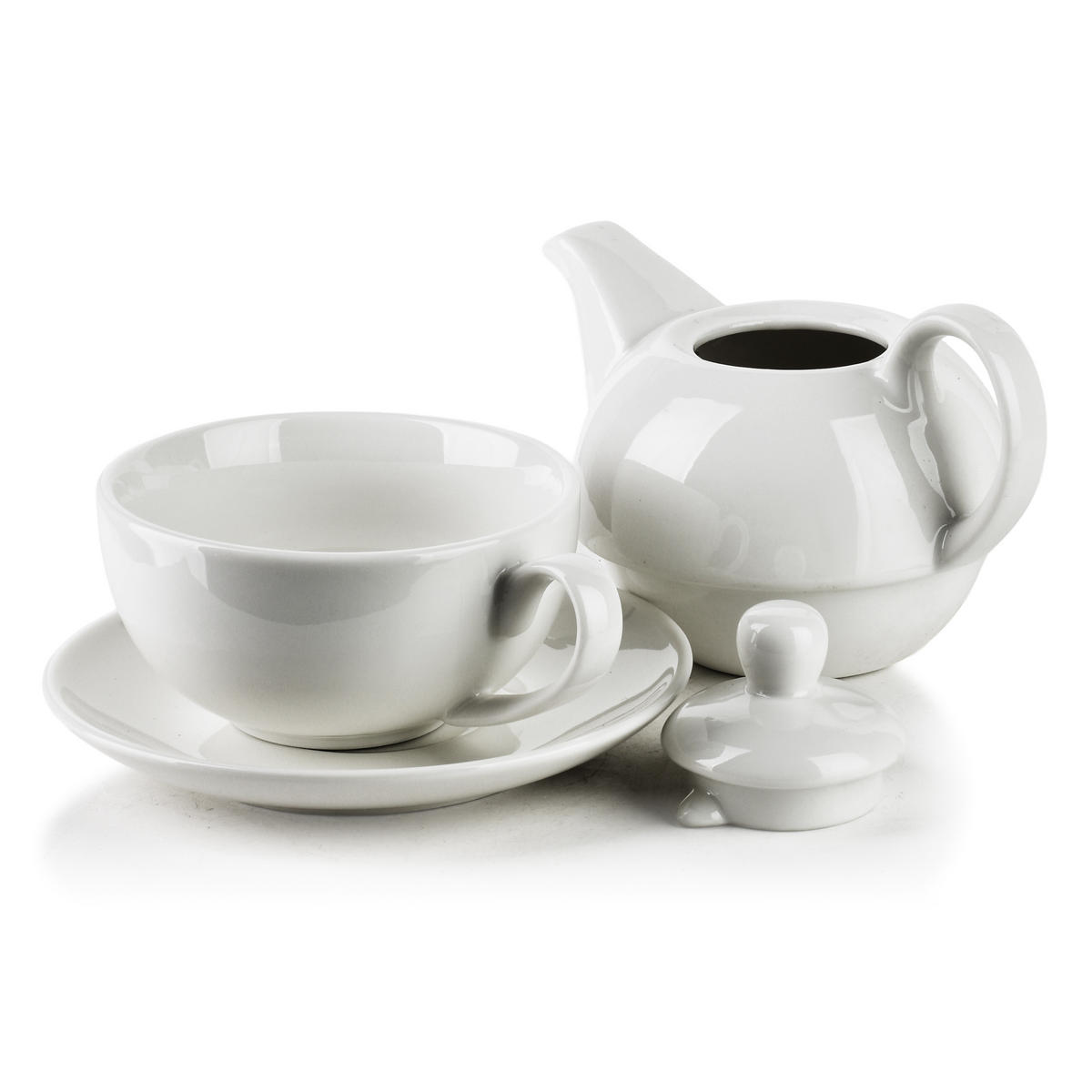 TEEKANNE MIT TASSE Basic Weiß 15,5x15,5x14,5 cm Porzellan - Weiß, Keramik (0.35L) - Mondex