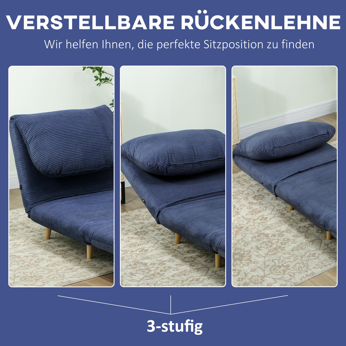 2-IN-1 Schlafsofa Schlafsessel Klappmatratze Gästebett Klappbett Blau - Blau/Naturfarben, Holz/Textil (89/83/82cm) - HOMCOM