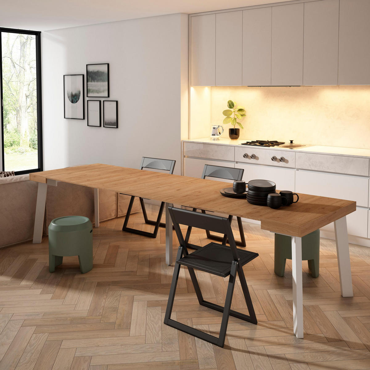 KONSOLENTISCH ausziehbar 58 bis 302cm, für 14 Gäste, eiche, 90/58/73cm - Eichefarben, Holzwerkstoff (90/302/73cm) - Skraut Home