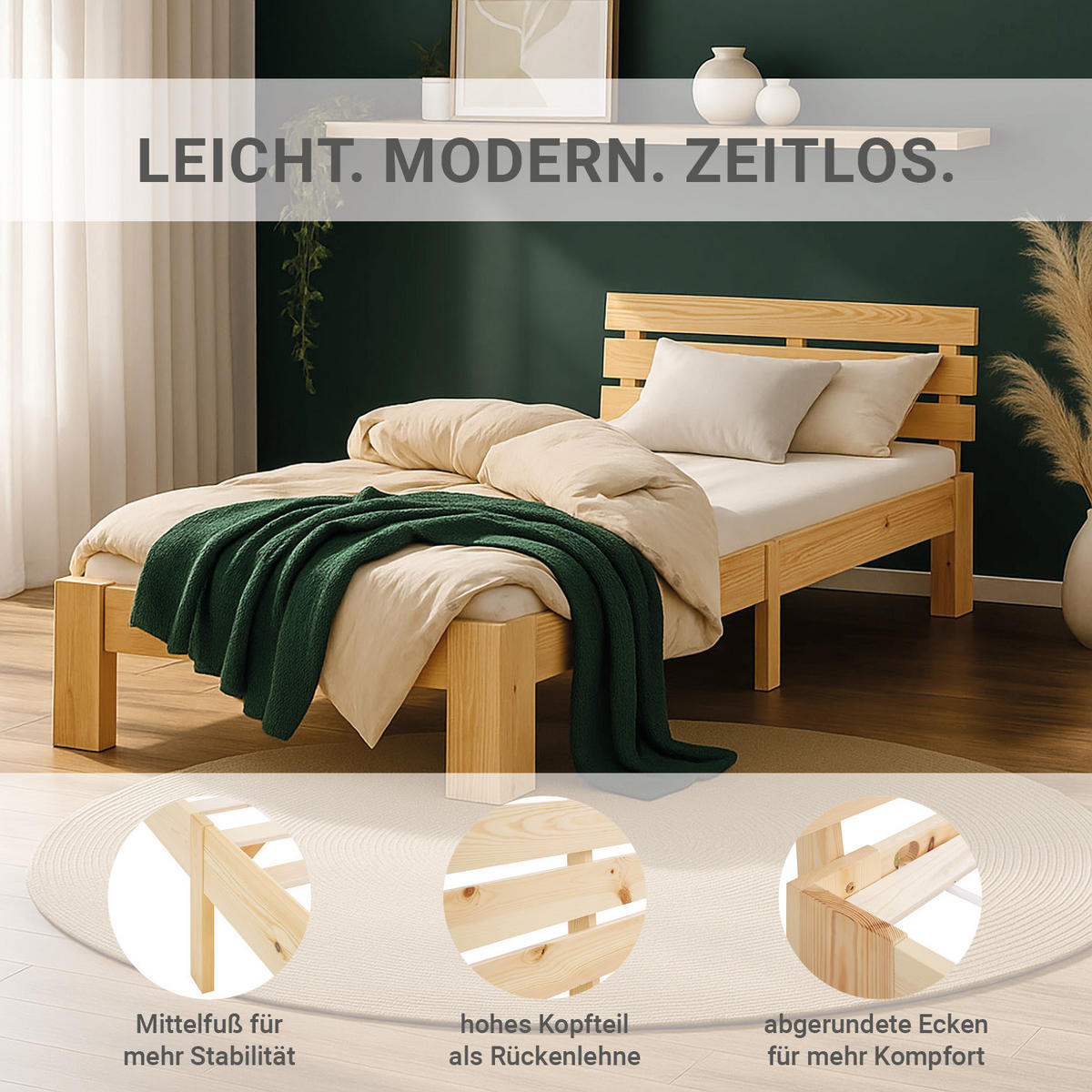 HOLZBETT Natur 90/200 cm Jugendbett mit Lattenrost - Naturfarben, Holz (90/200cm) - Homestyle4u