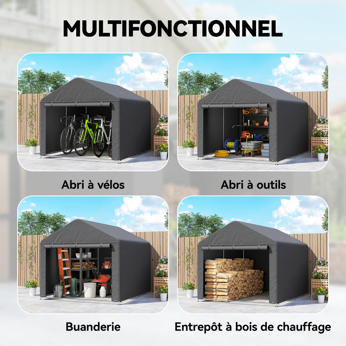FAHRRADGARAGE DE-16886 200x238 cm mit Reißverschlusstür Dunkelgrau - Dunkelgrau, Kunststoff (200/183/238cm) - ComfortXL