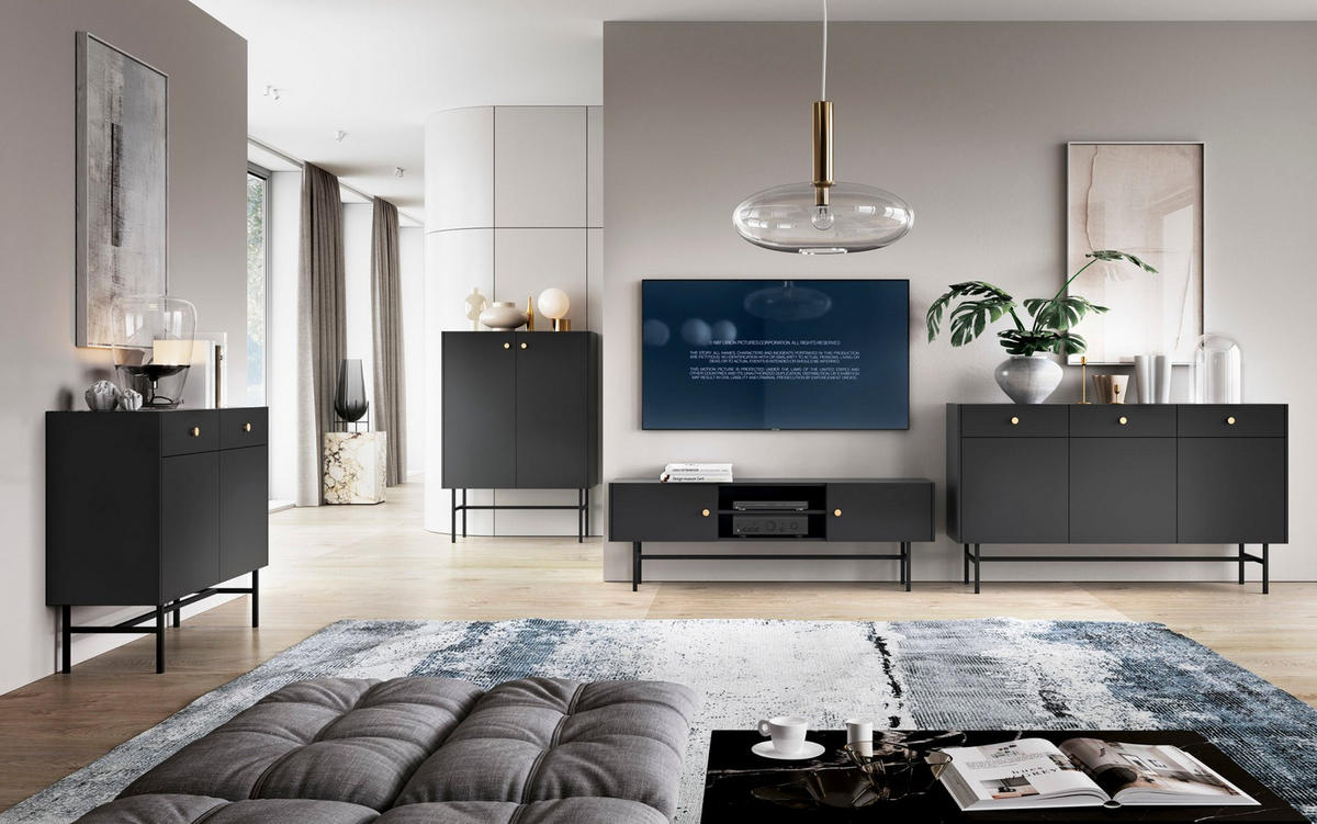 SIDEBOARD Divenos Schwarz 104 cm - Goldfarben/Schwarz, Holzwerkstoff/Metall (104.4/89.4/39cm) - Selsey