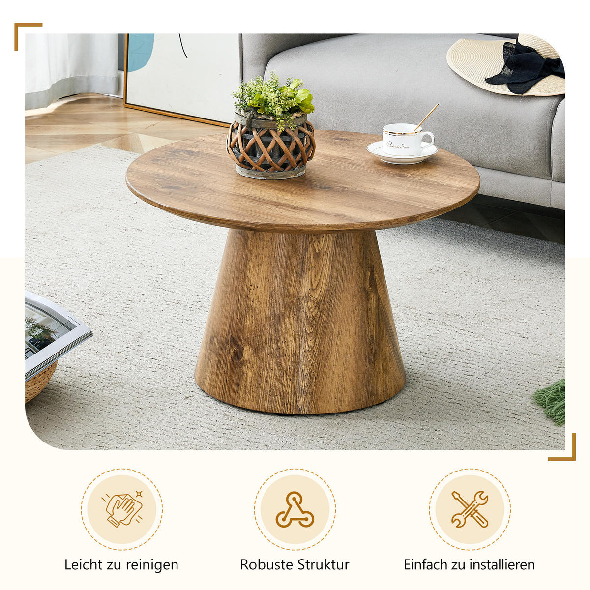 COUCHTISCH in Naturfarbe Wohnzimmertisch mit hochwertiger Holzdekorfolie für Wohnzimmer, B60/T60/H35 cm - Naturfarben, Holzwerkstoff (60/60/35cm) - STILVORA