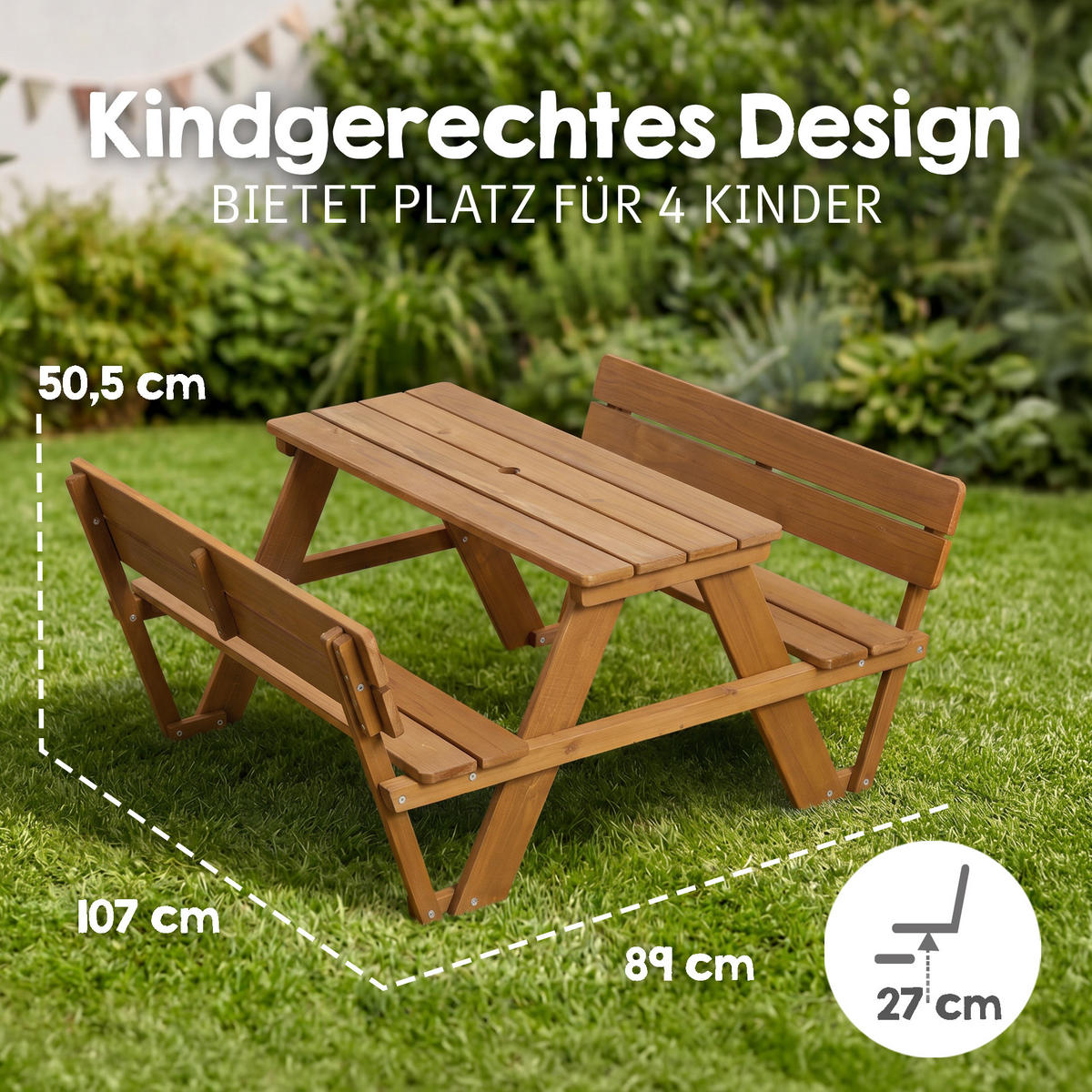 KINDERSITZGRUPPE PICKNICK for 4' Outdoor + teak mit Lehne und Bankkissen - Teakfarben, Holz - Roba