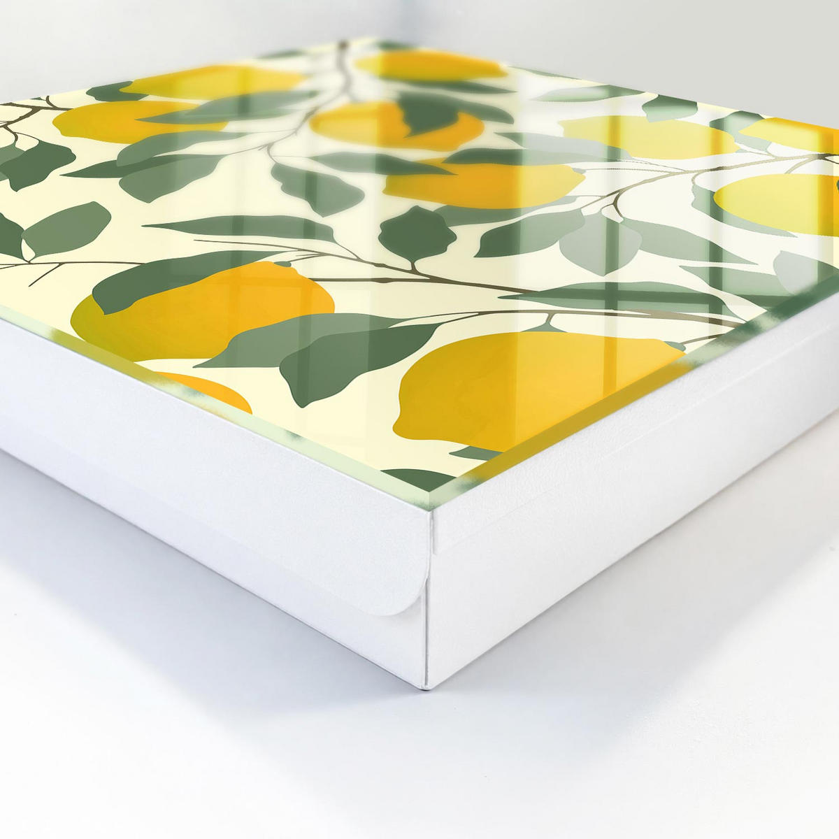 SCHLÜSSELBOX Weiß 30x30 cm – Türöffnung nach rechts - Saftige Zitronen - Gelb, Metall (30/30/5cm) - TULUP