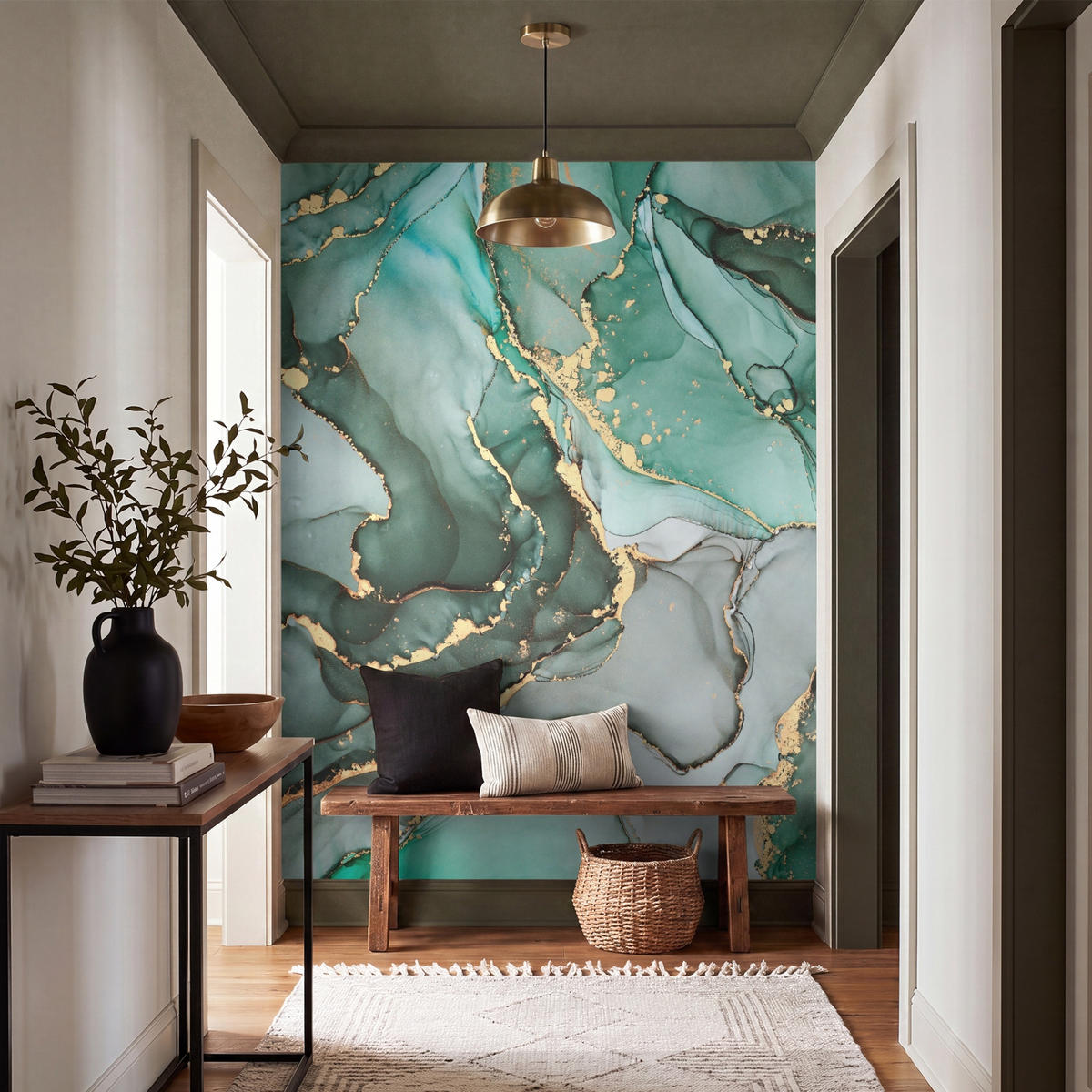 TAPETE - Gold - Marmor - Grün - Luxus - Marmoroptik - Grau - 200x260 cm - Grün, Papier (200/260cm) - OnlyWow