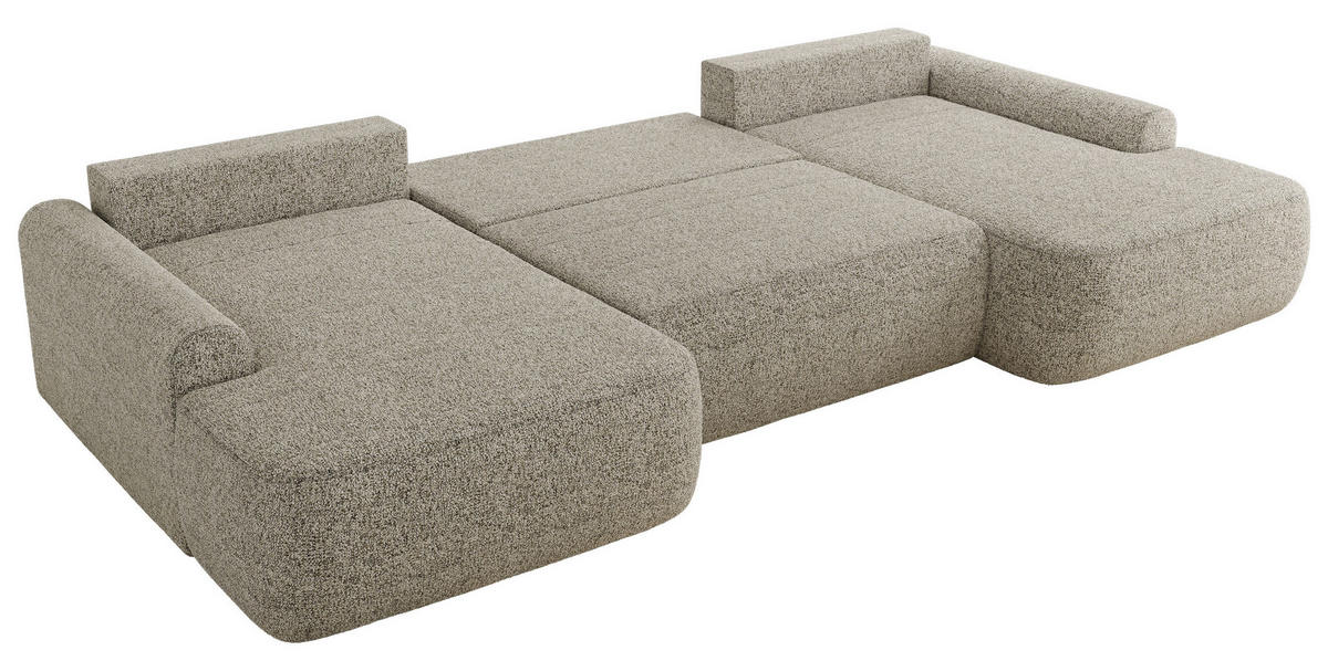 WOHNLANDSCHAFT CUBO U Beige Struktur - Beige/Schwarz, Kunststoff/Textil (370/100/187cm) - MKS