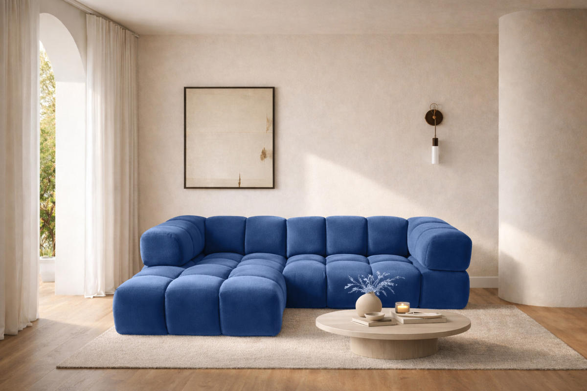 ECKSOFA L-Form Averro, stoff Bluvel, Tintenblau, Links - Blau, Holz (280/150cm) - Kaiser Möbel