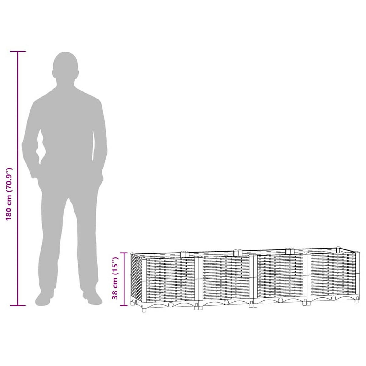 HOCHBEET 160/40/38 cm, aus Polypropylen, Weiß - Grau, Kunststoff (160/38/40cm) - vidaXL