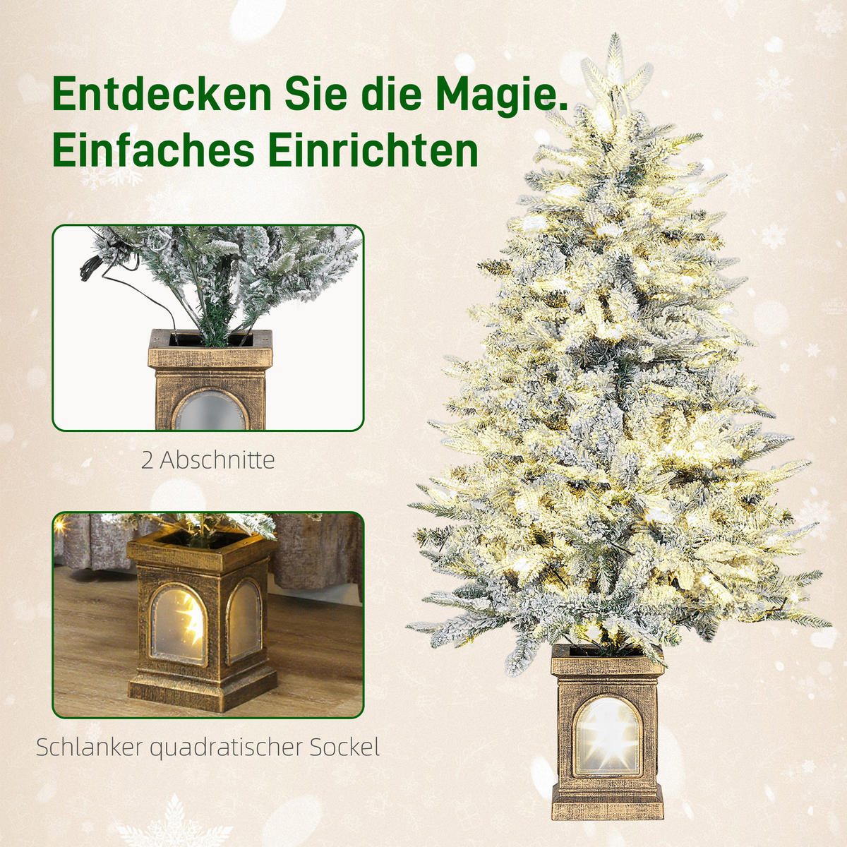 WEIHNACHTSBAUM künstlich 120 cm Christbaum mit Schnee, LED Leuchte Grün+Weiß - Grün, Kunststoff (120cm) - HOMCOM