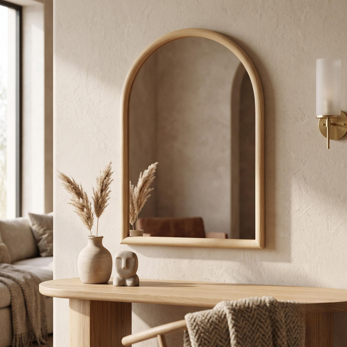 WANDSPIEGEL in Bogenform 70/50/2,7 cm - Beige, Kunststoff (50/2.7/70cm) - Home Styling Collection