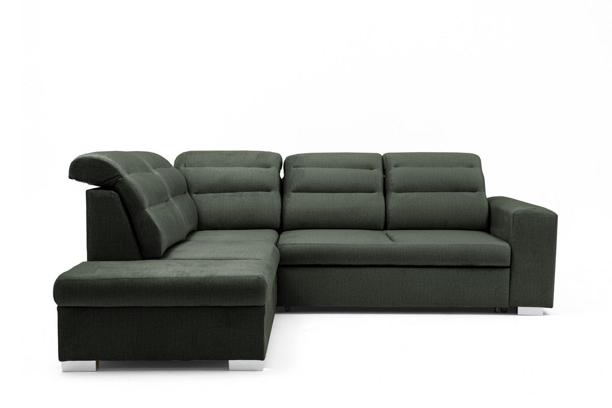 ECKSOFA CLOUD L Links mit Schlaffunktion 120x190 Velours Dunkelgrün - Chromfarben/Dunkelgrün, Holz/Kunststoff (202/260cm) - Muffo
