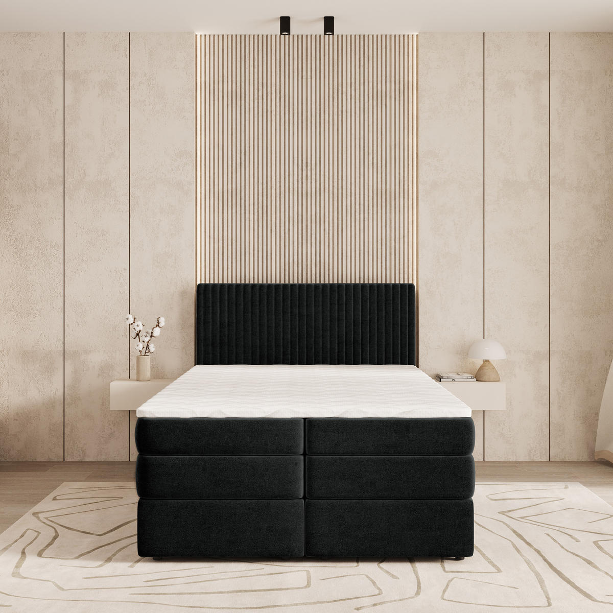 BOXSPRINGBETT FELBIO 160x200 cm mit Matratze und Topper - Schwarz - Schwarz, Holz (160/200cm) - MASSENO